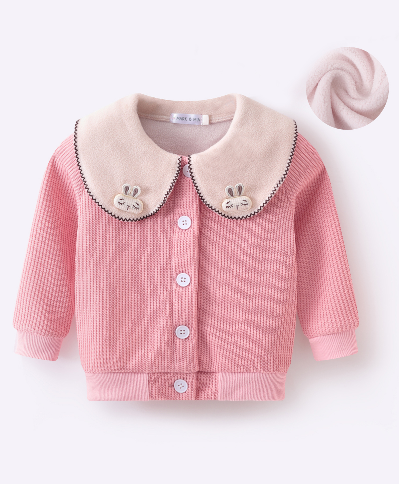 Mark & Mia Full Sleeves Jacket With Peter Pan Collar & Bunny Applique - Pink-image-35