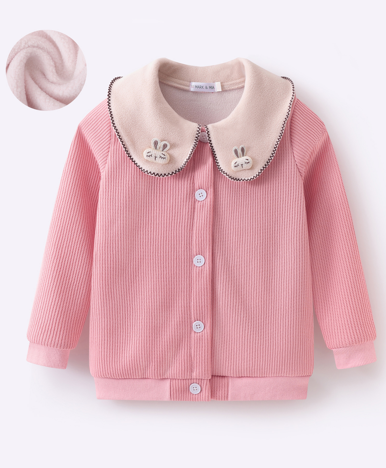 Mark & Mia Full Sleeves Peter Pan Collar Winter Jacket With Bunny Applique - Pink-picture-10