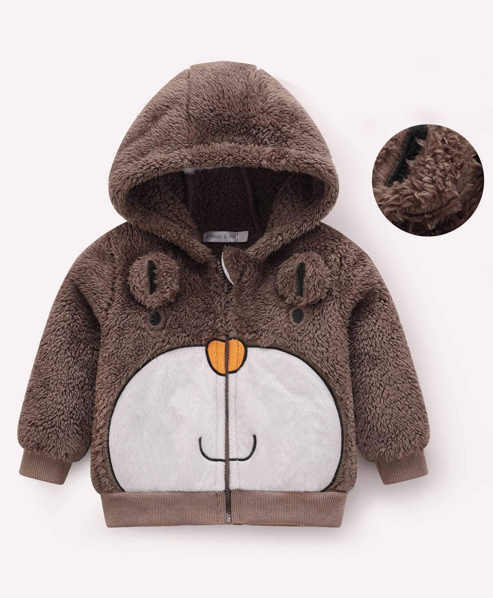 Mark & Mia Full Sleeves Fur Hooded Winter Jacket With Animal Print & Applique - Brown-picture-21