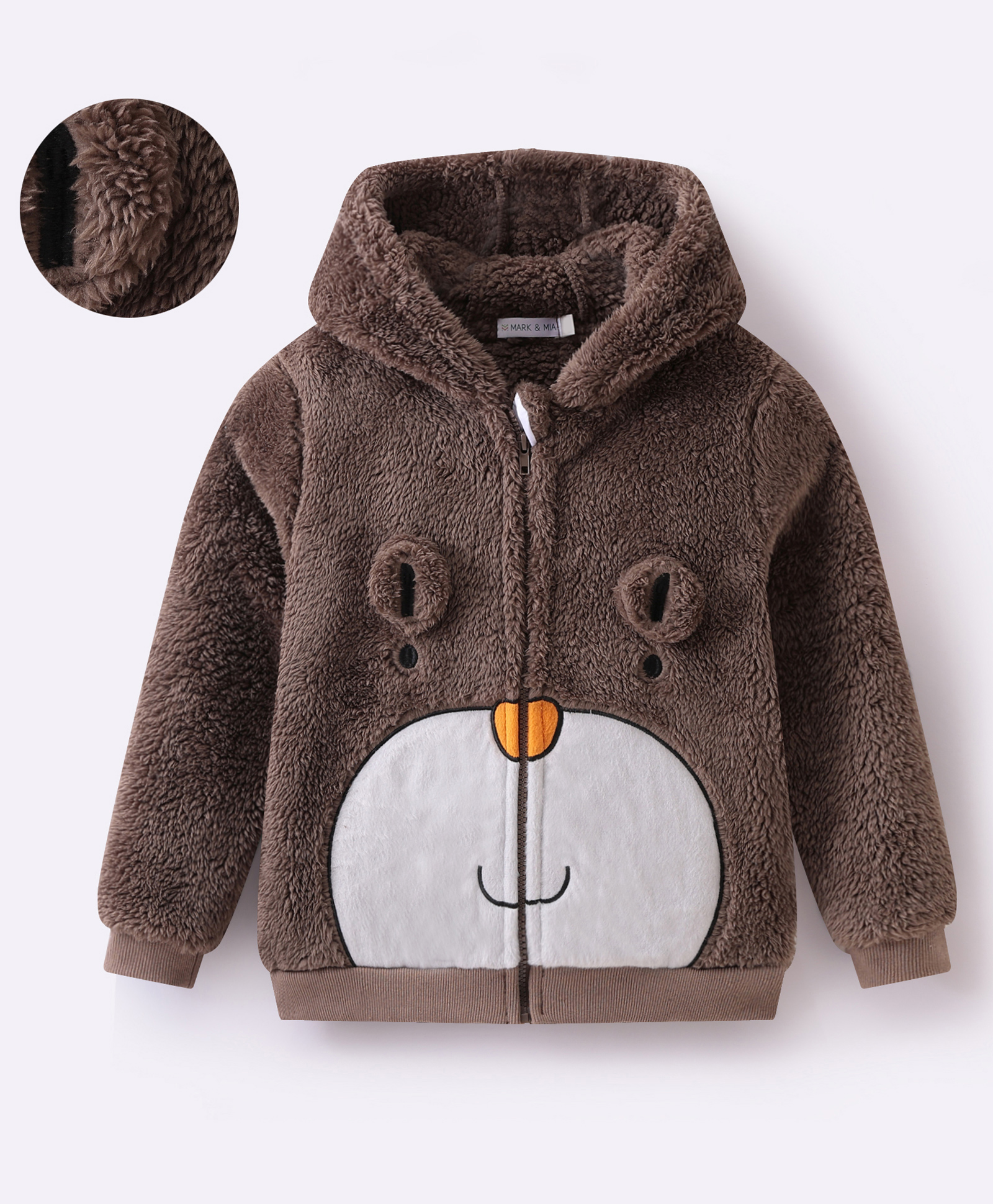 Mark & Mia Full Sleeves Fur Hooded Winter Jacket With Animal Print & Applique - Brown-picture-34