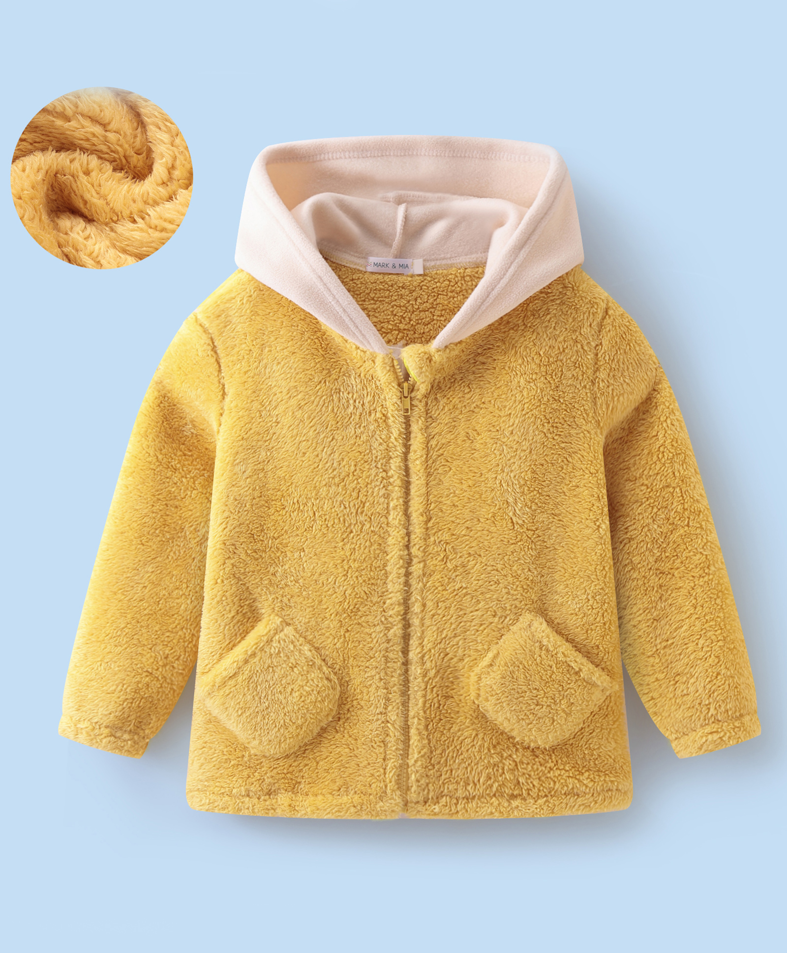 Mark & Mia Full Sleeves Fur Solid Hooded Sweatjacket - Yellow-picture-21
