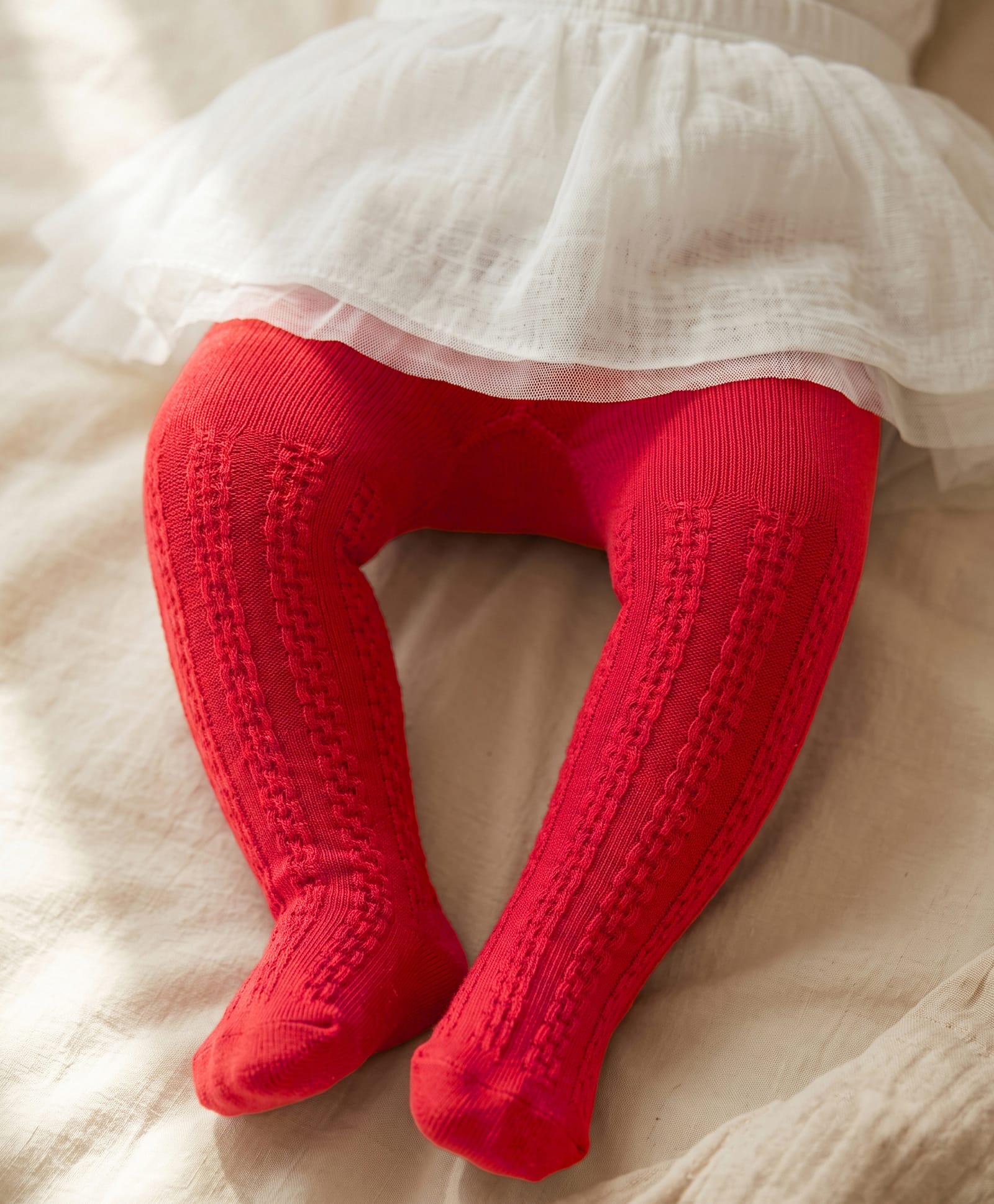 Cute Walk by Babyhug Cotton Knit Anti Bacterial Tights With Cable Knit Design - Red-image-7