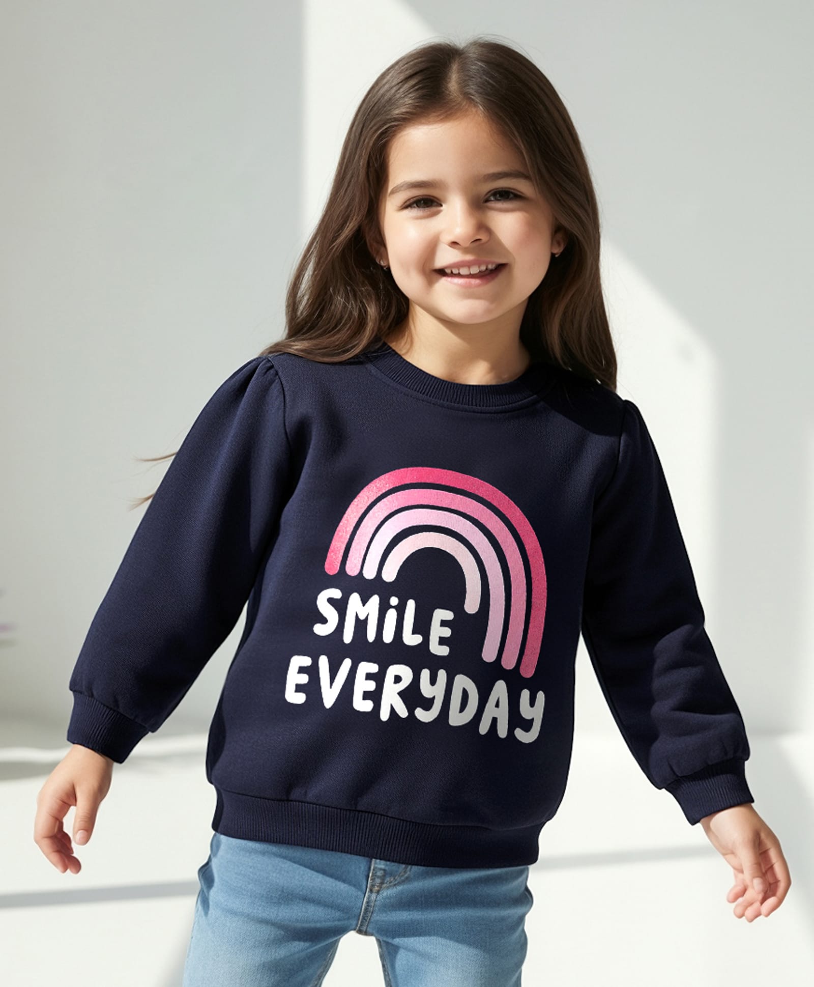 Babyhug 100% Cotton Full Sleeves Sweatshirt Text & Rainbow Graphics - Navy Blue-picture-16