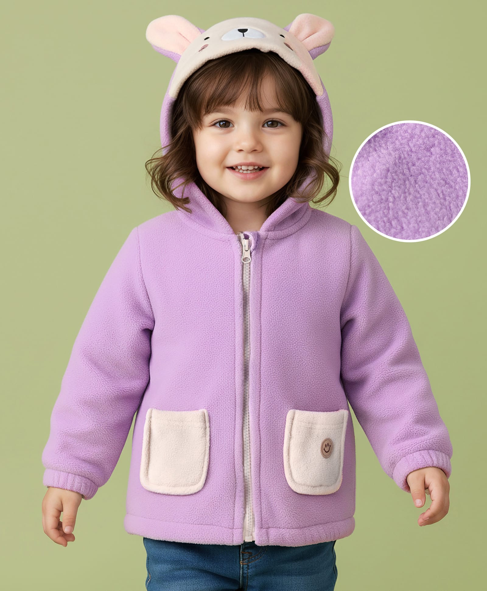 Mark & Mia Front Open Hooded Fur Sweatjacket With Bunny Design & Applique - Purple-image-31