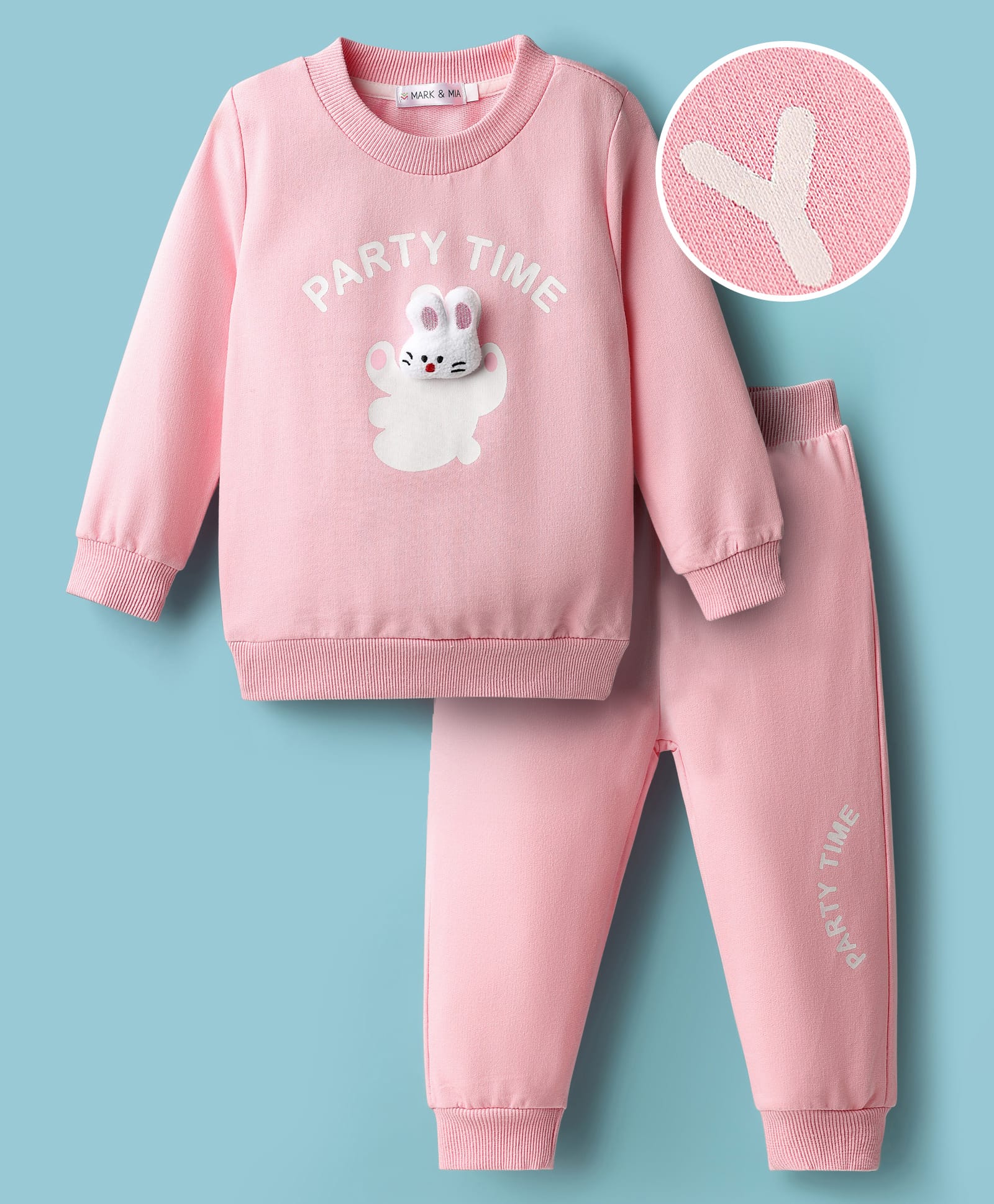 Mark & Mia Cotton Winter Wear Full Sleeves Sweatshirt & Lounge Pant Set with Text Print & Bunny Applique - Pink-image-46