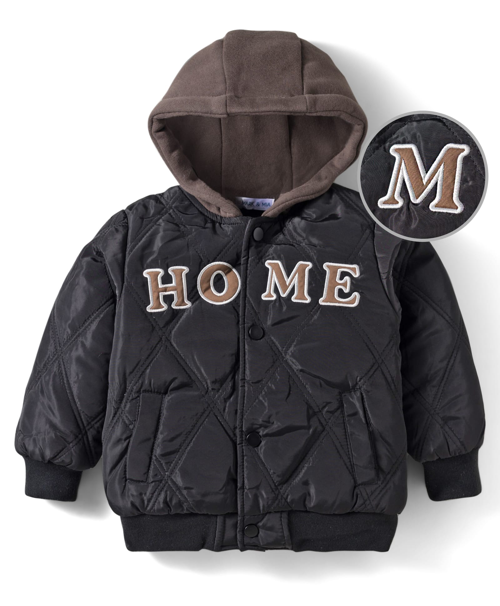 Mark & Mia Full Sleeves Hooded Quilted Jacket With Text Print - Black-picture-21