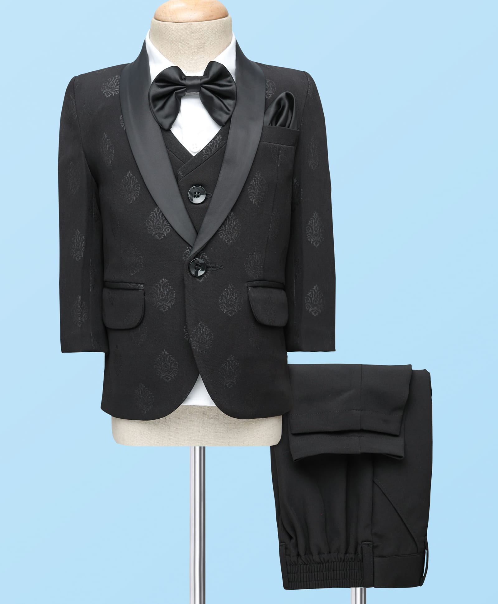Robo Fry Cotton Knit Full Sleeves 4 Piece Printed Party Suit With A Bow - Black-picture-41