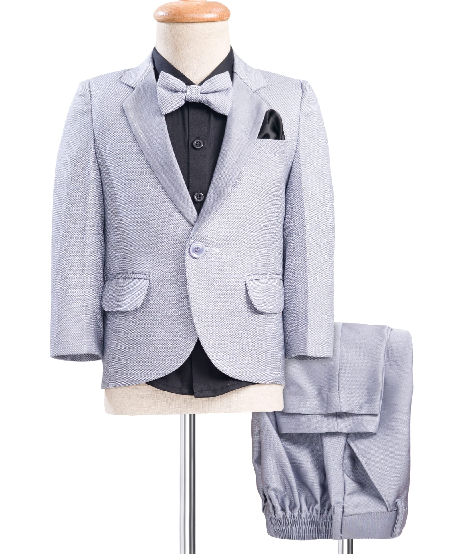 Robo Fry Cotton Woven Full Sleeves Solid 3 Piece Party Suit With Bow - Light Grey-picture-28