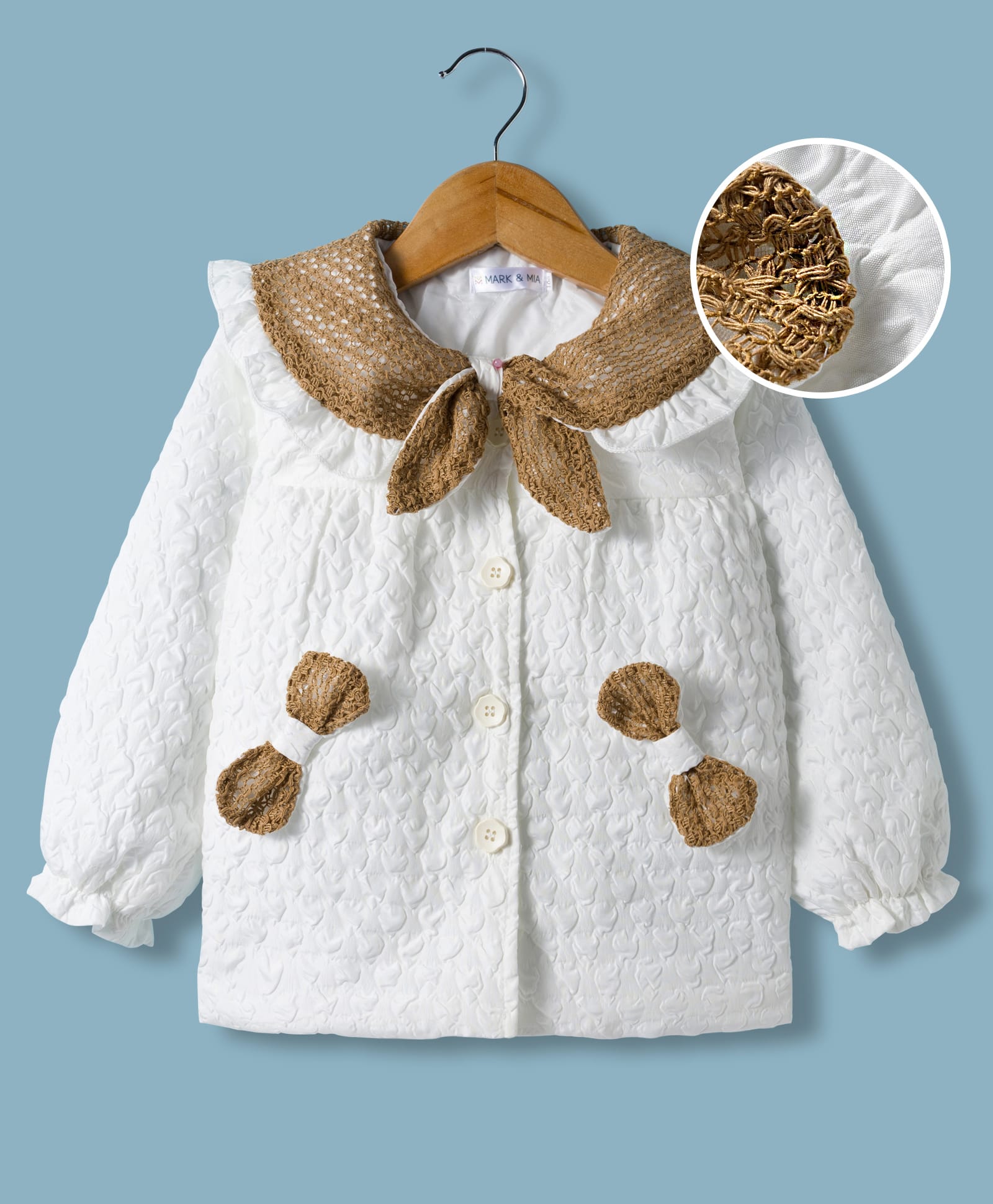 Mark & Mia Full Sleeves Winter Jacket With Bow Applique - White-image-38