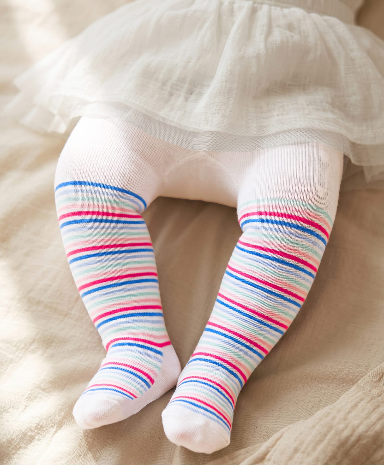 Cutewalk by Babyhug Cotton Knit Anti Bacterial Footed Tights With Stripes Design - White-image-25