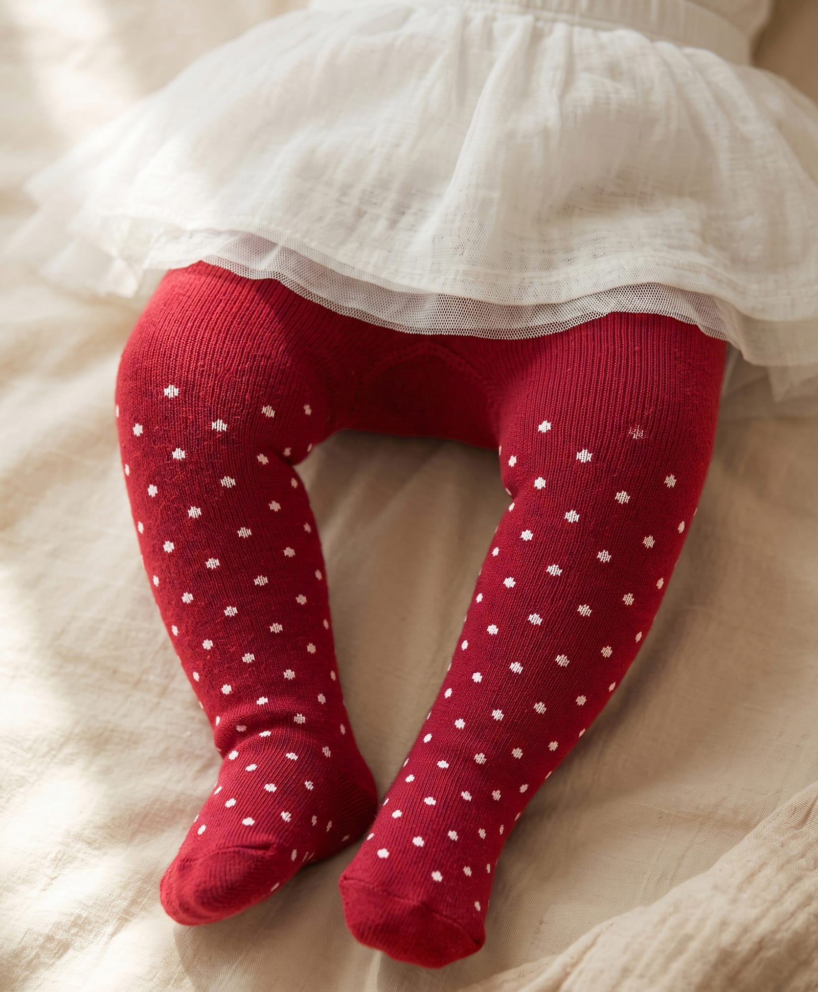 Cute Walk by Babyhug Cotton Knit Anti Bacterial Footed Tights with Polka Dot Design - Maroon-image-9