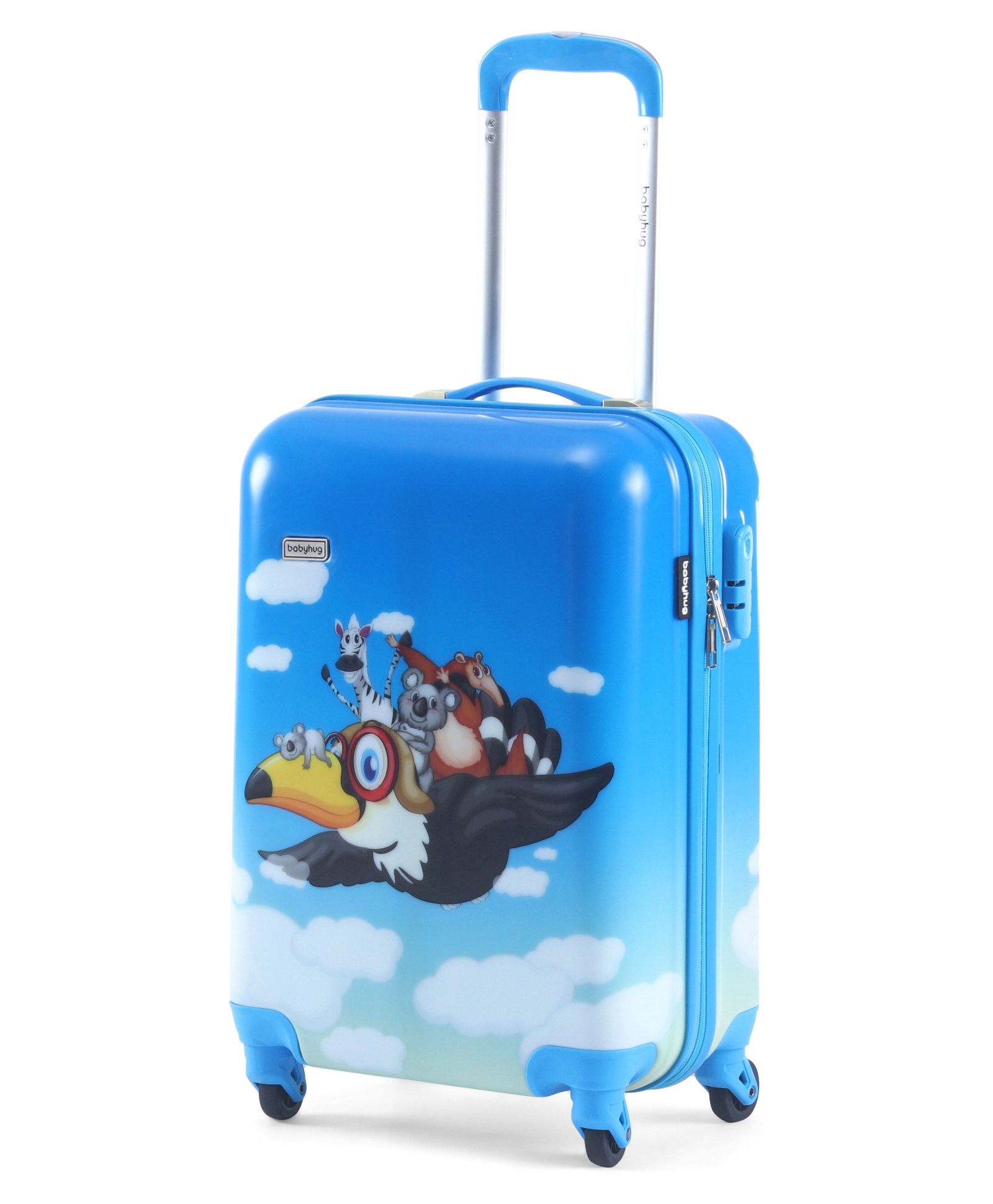 Babyhug Kid's Small 1 Day Trip Trolley Luggage Eagle & Bear Theme Print Sky Blue -20 Inches| Shock Resistant| Telescopic Handle| Water Resistant| Easy Zipper Closure| Durable Wheels| Number Lock-image-14