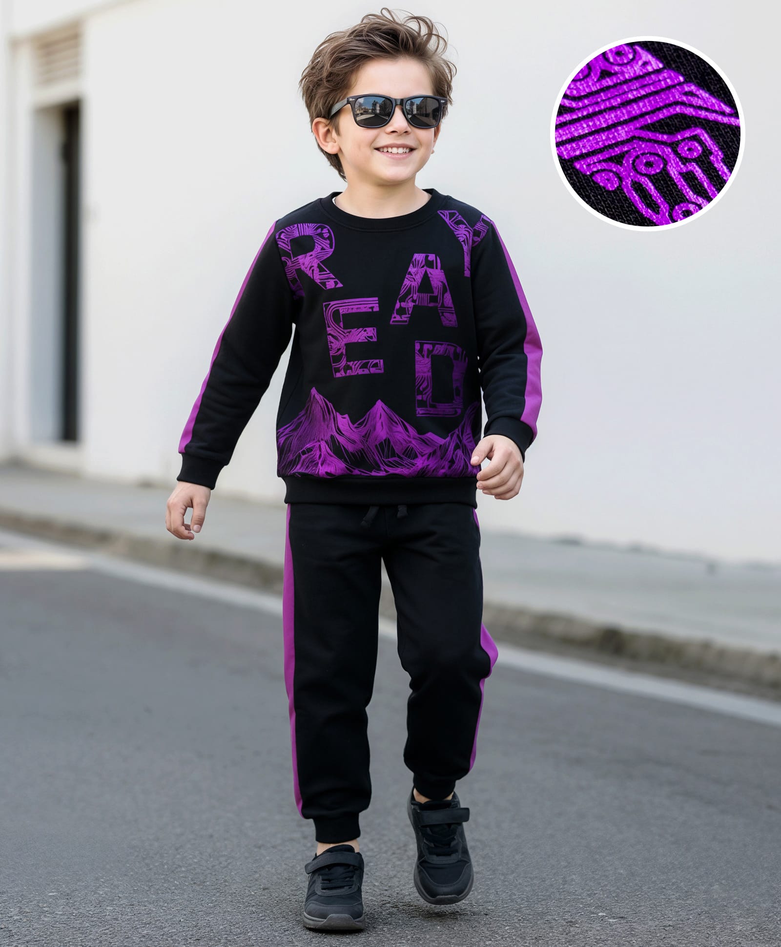 OLLINGTON ST. Cotton Knit Full Sleeves Ready Text Printed Sweatshirts & Joggers Set -Black-image-48