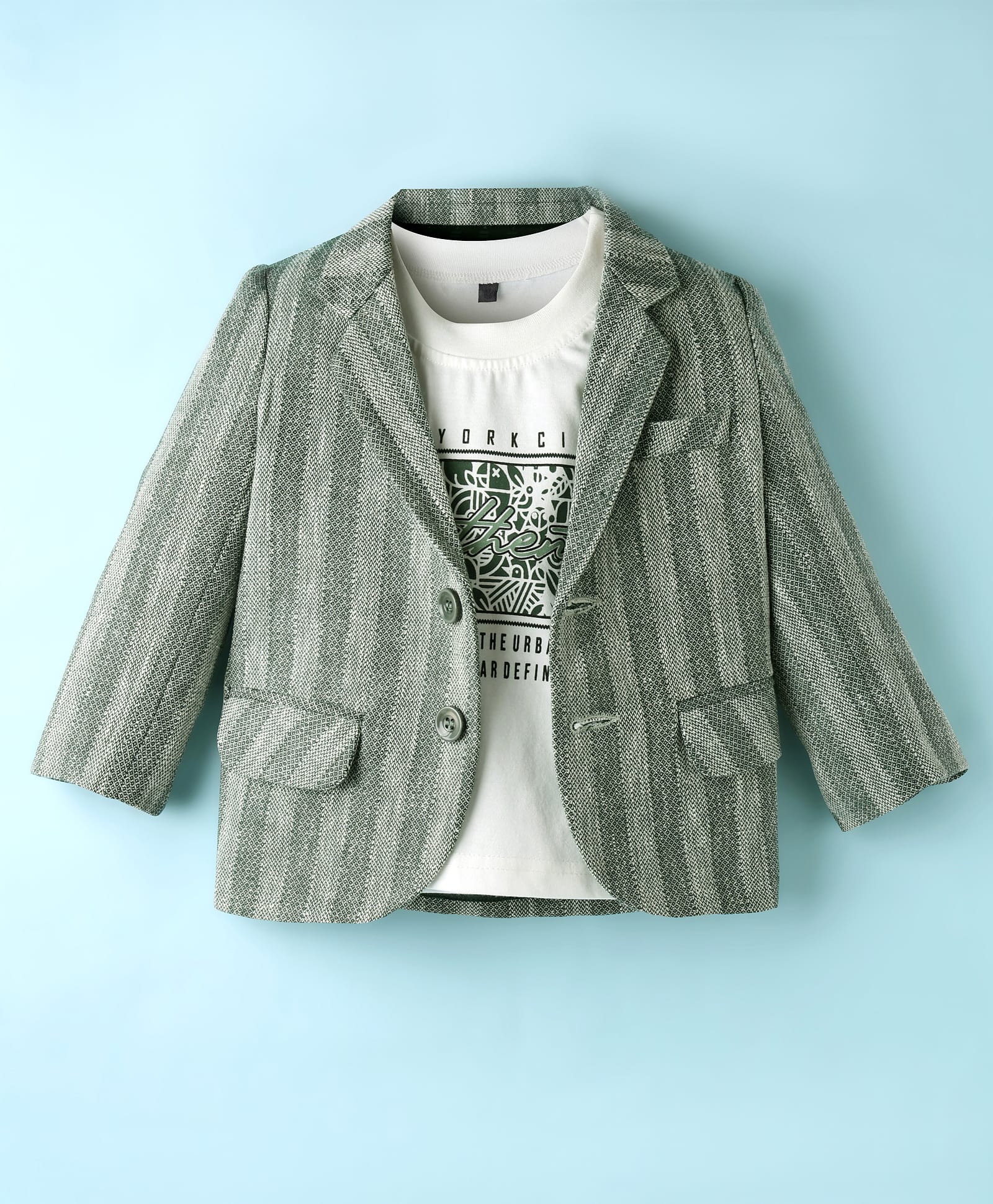 Robo Fry Male Cotton Woven Full Sleeves Striped Blazer with Inner Tee - Green-picture-37