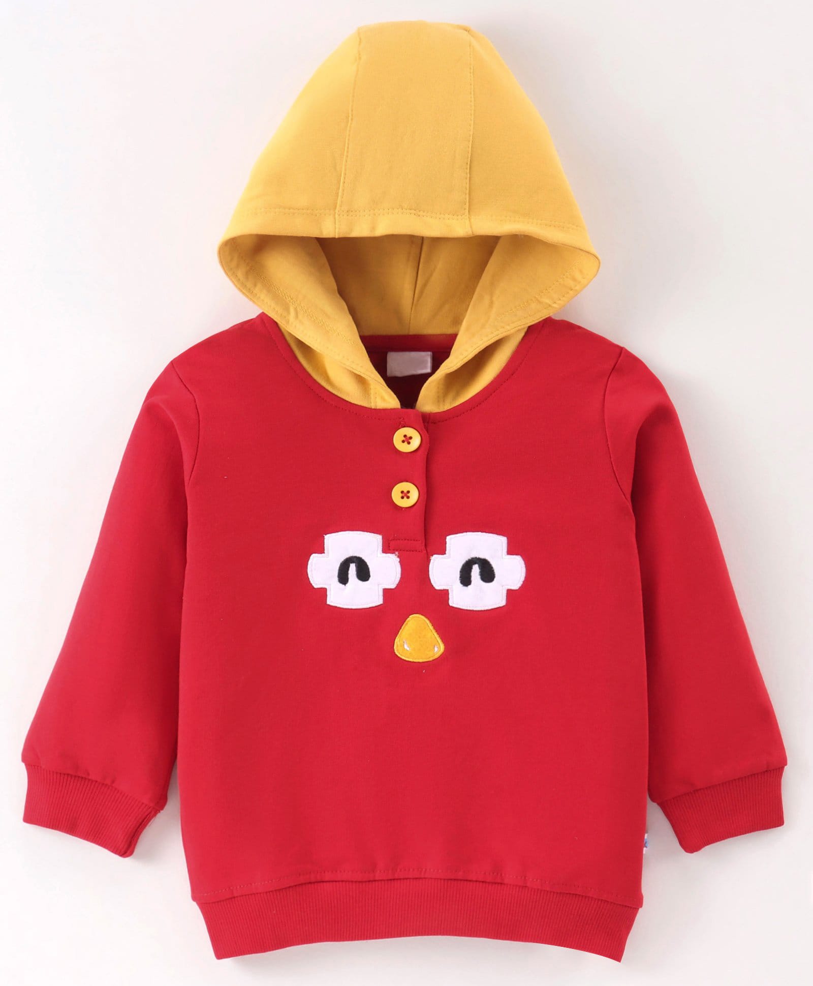 Mark & Mia Terry Knit Full Sleeves Hooded Sweatshirt with Animal Patch Detailing - Red-picture-18