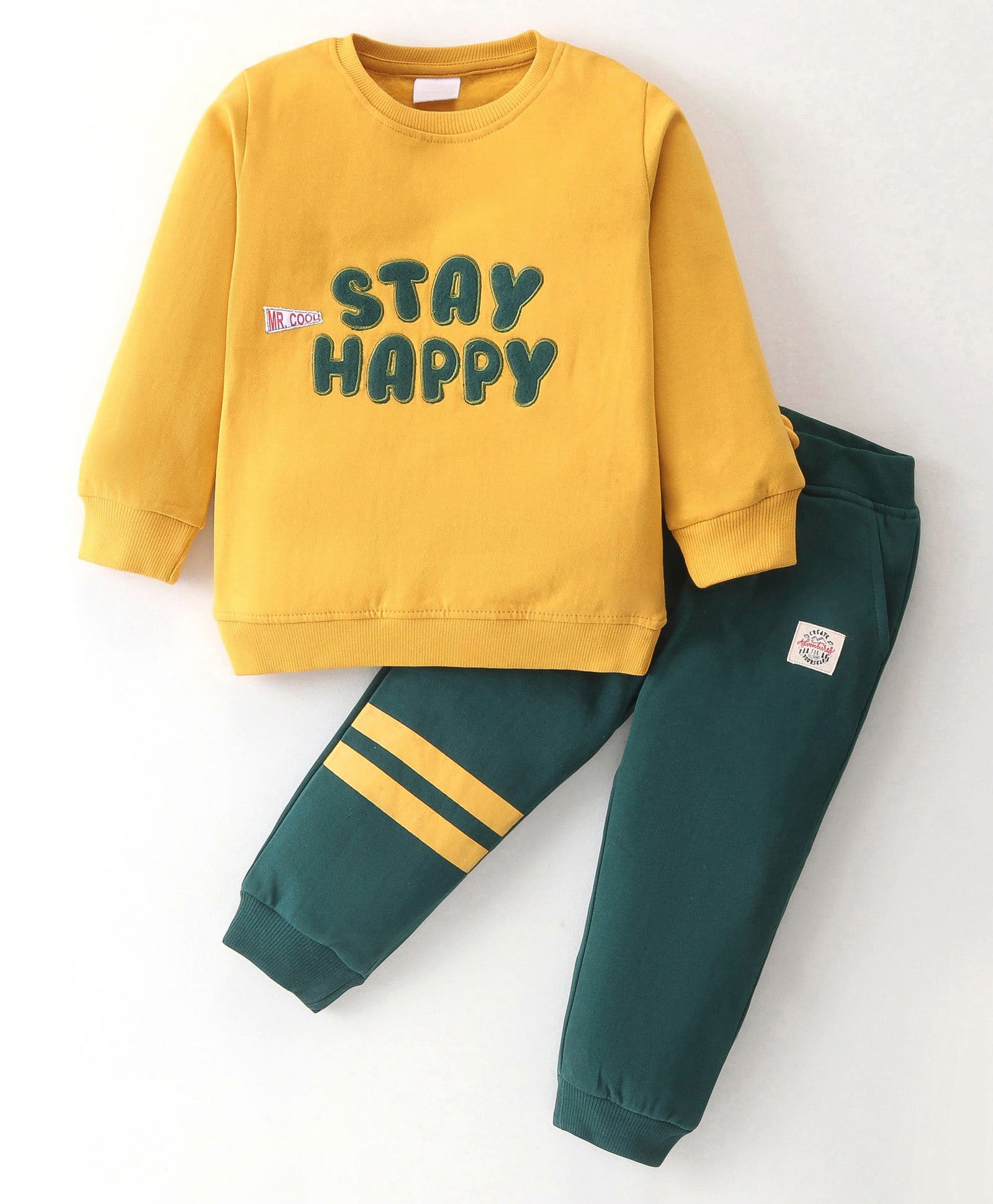 Mark & Mia Terry Knit Full Sleeves Winter Wear Sweatshirt & Lounge Pant Set With Text Patch Detailing - Mustard-image-6