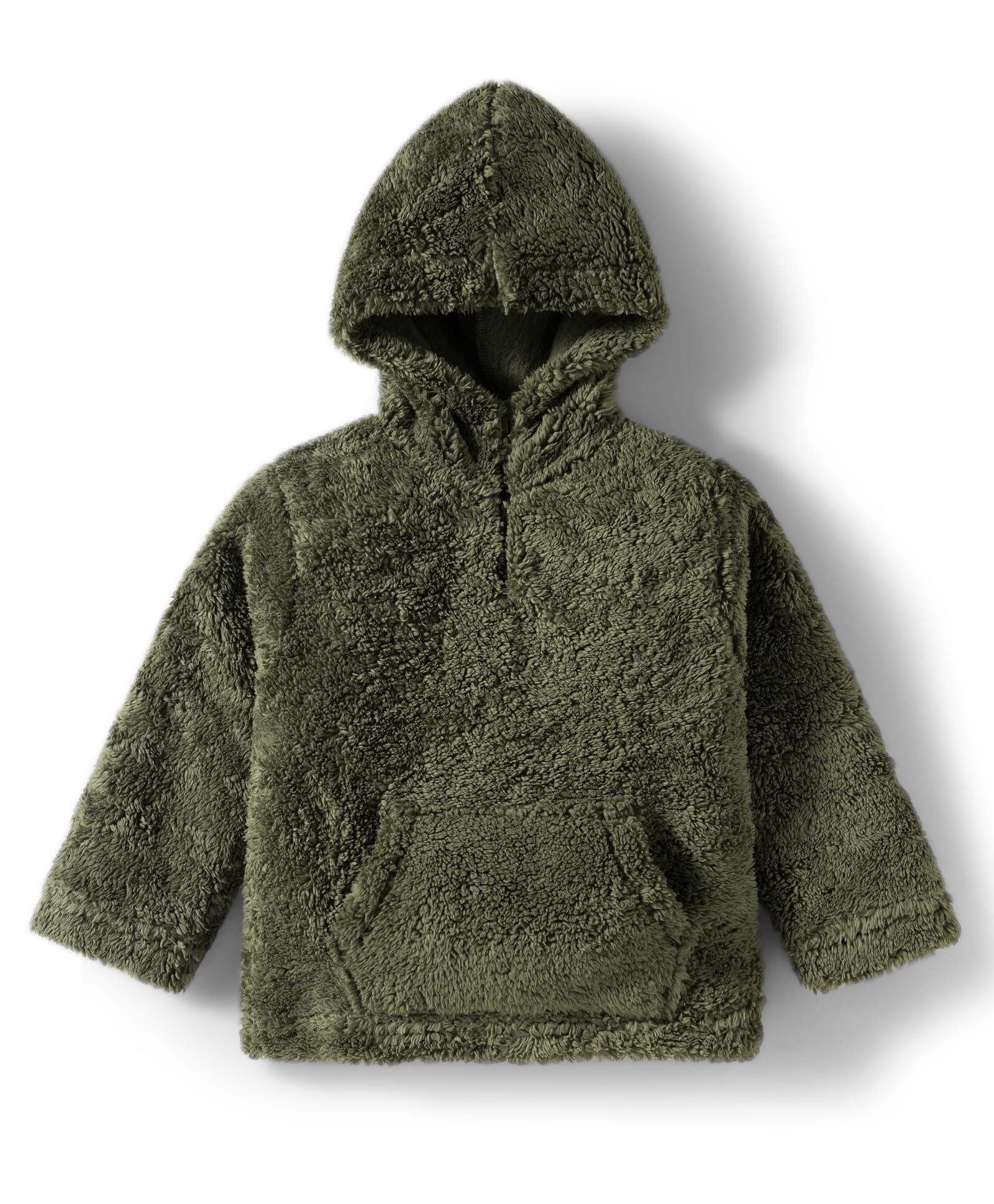 Babyhug Fur Knit Full Sleeves Solid Hooded Winter Jacket With Kangaroo Pockets - Olive Green-image-18
