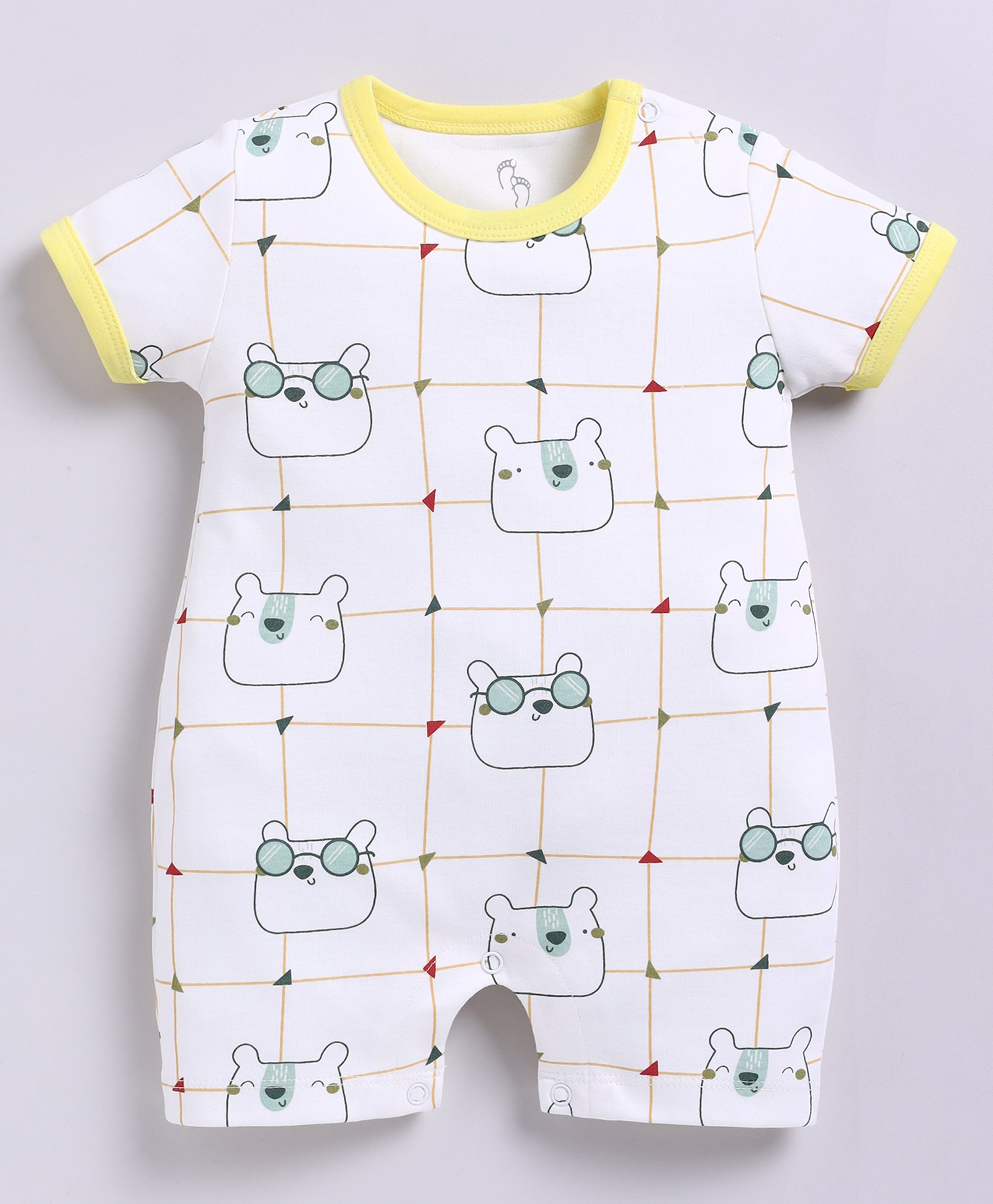 BABY GO Cotton Knit Half Sleeves Animals Printed Romper - White-image-15