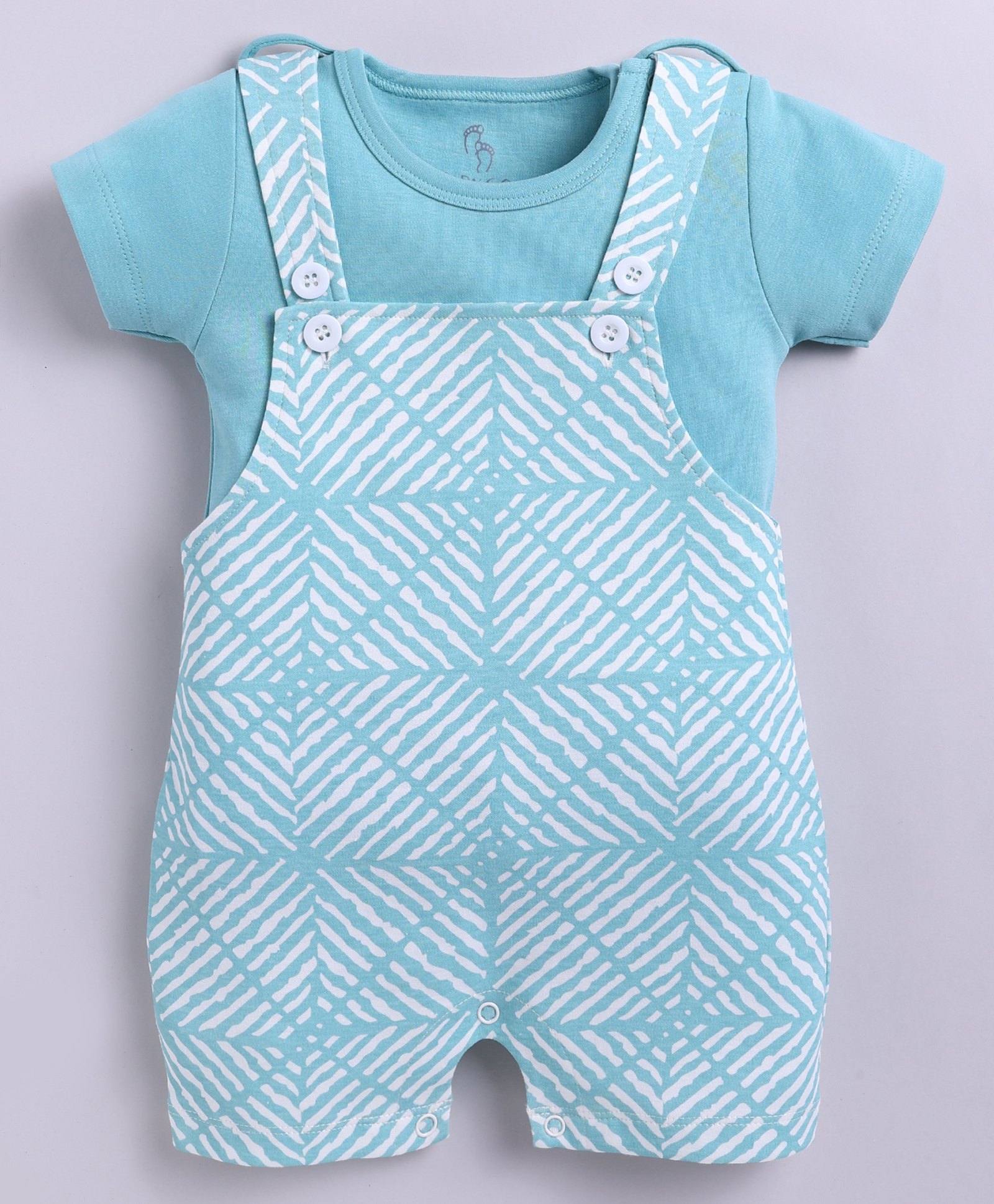 BABY GO Cotton Knit Abstract Printed Dungaree With Half Sleeves Tee - Sea Green-image-6