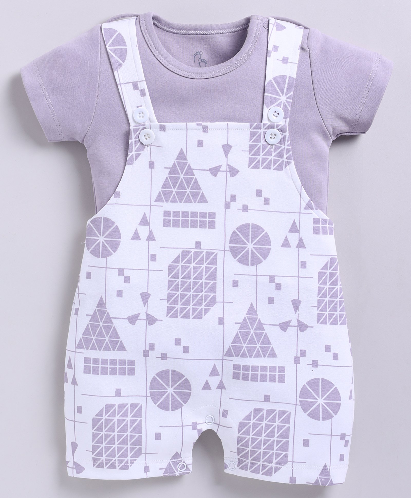 BABY GO Cotton Knit Geometry Shapes Printed Dungaree With Half Sleeves Tee - Violet-picture-33