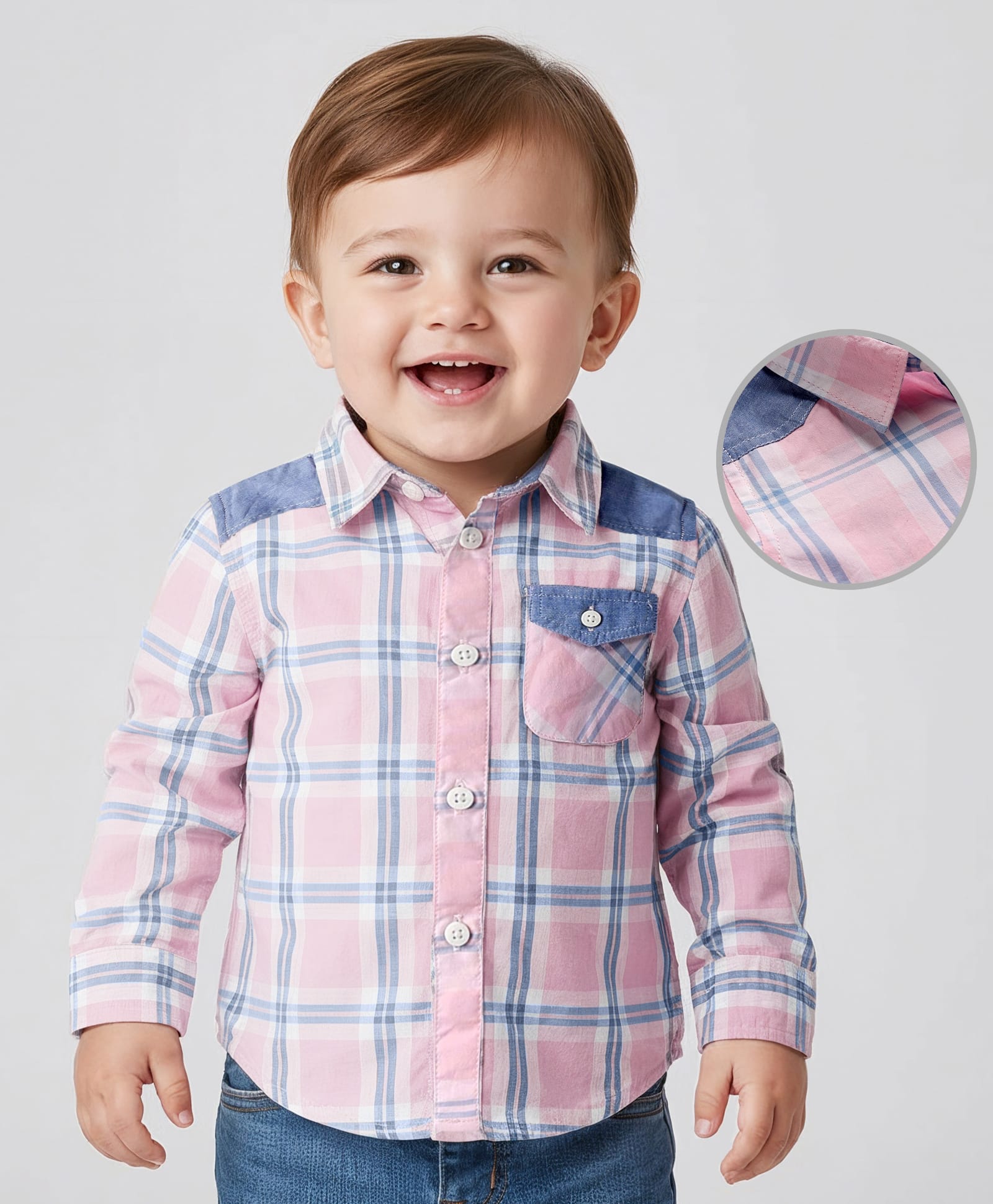Babyoye 100% Cotton Knit Full Sleeves Checks Shirt - Blue & Pink-picture-17