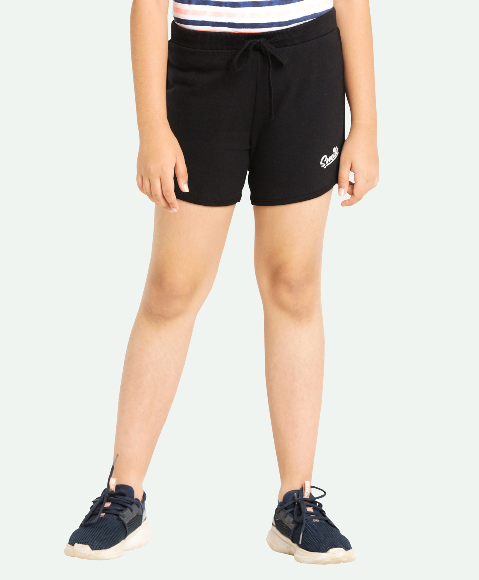 Ariel Cotton Knit Smile Text Printed Shorts - Black-picture-20