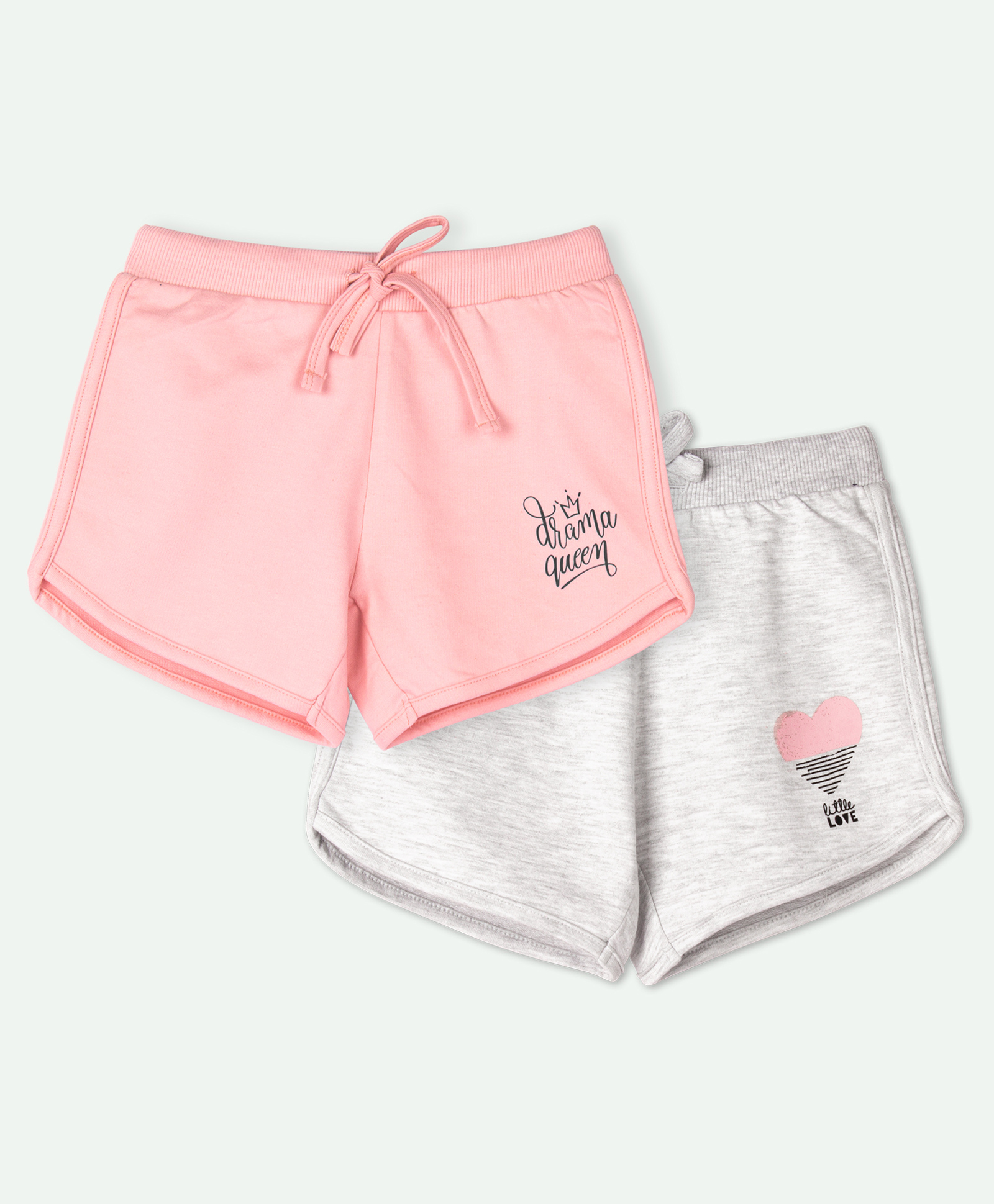 Ariel Cotton Knit Pack Of 2 Drama Queen Text & Heart Printed Shorts - Pink & Grey-picture-23