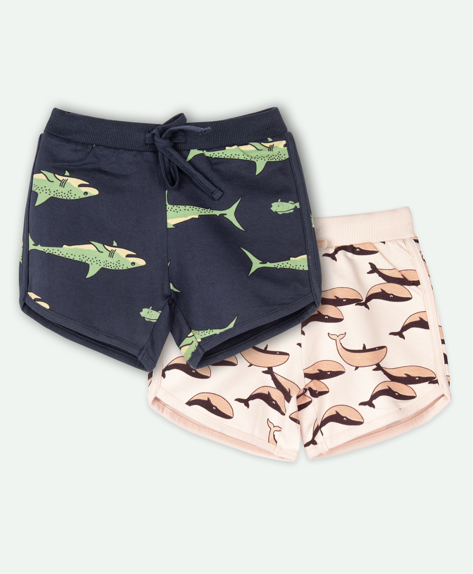 Ariel Cotton Knit Pack Of 2 Whale & Sharks Printed Shorts - Navy Blue & Peach-picture-13
