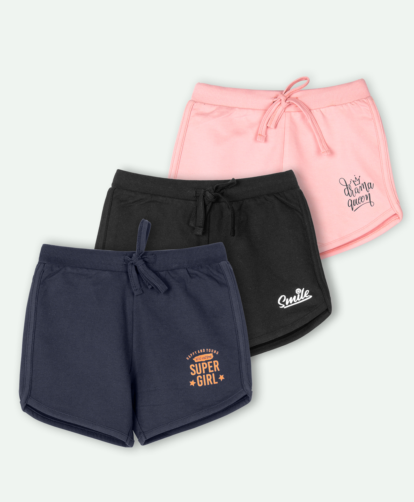 Ariel Cotton Knit Pack Of 3 Typography Printed Shorts - Black Pink & Navy Blue-picture-26