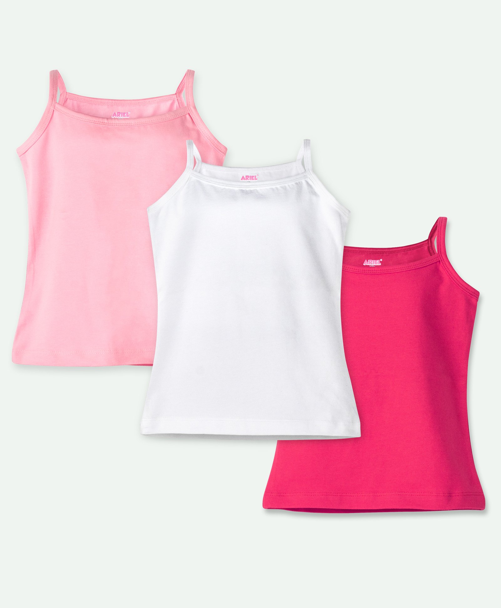 Ariel Cotton Lycra Knit Pack Of 3 Sleeveless Solid Camisoles - White Light & Dark Pink-picture-34