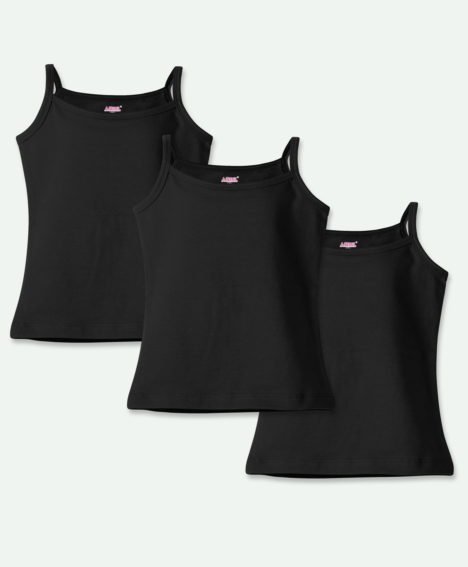 Ariel Cotton Lycra Knit Pack Of 3 Sleeveless Solid Camisoles - Black-picture-23
