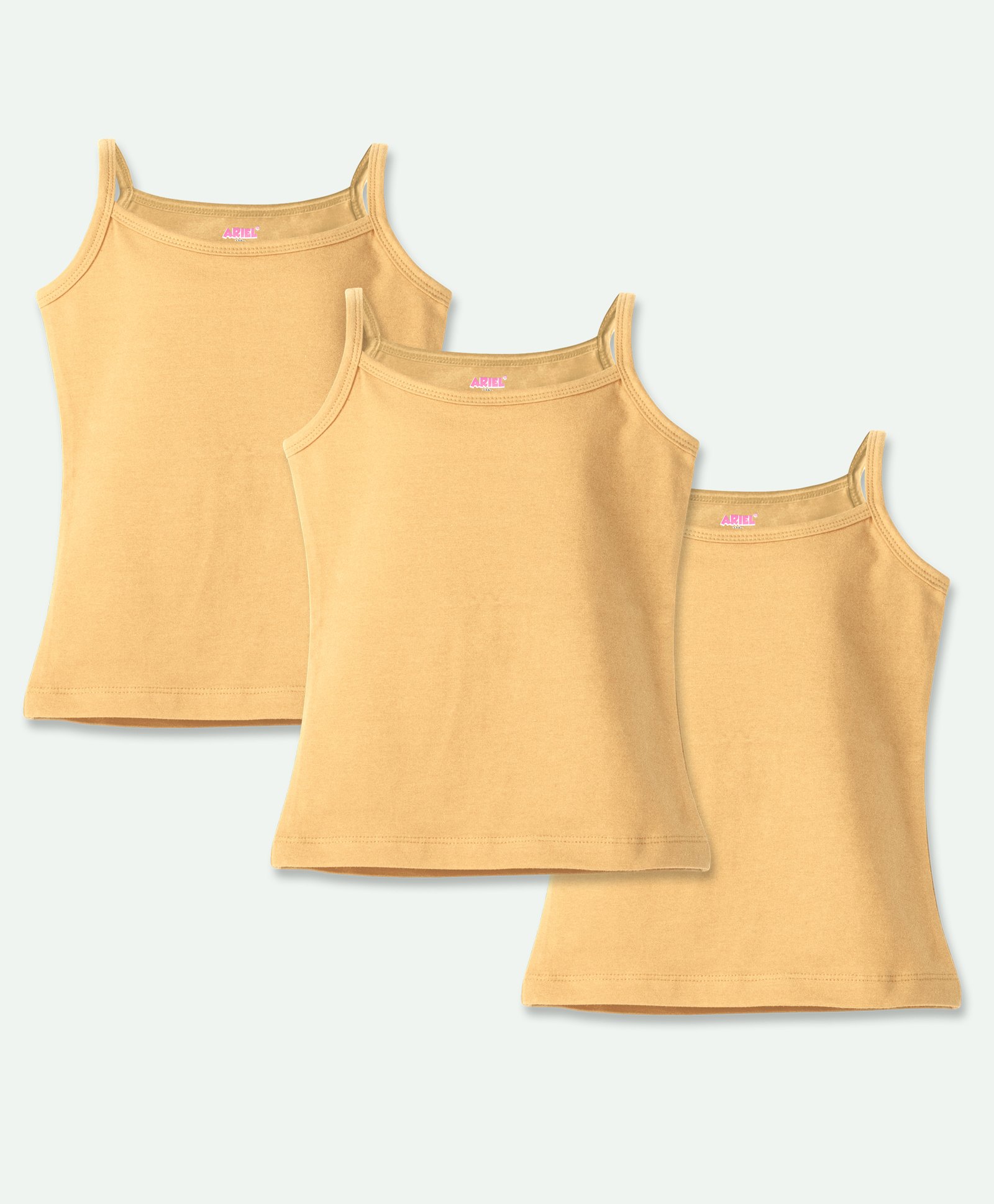 Ariel Cotton Lycra Knit Pack Of 3 Sleeveless Solid Camisoles - Beige-picture-31