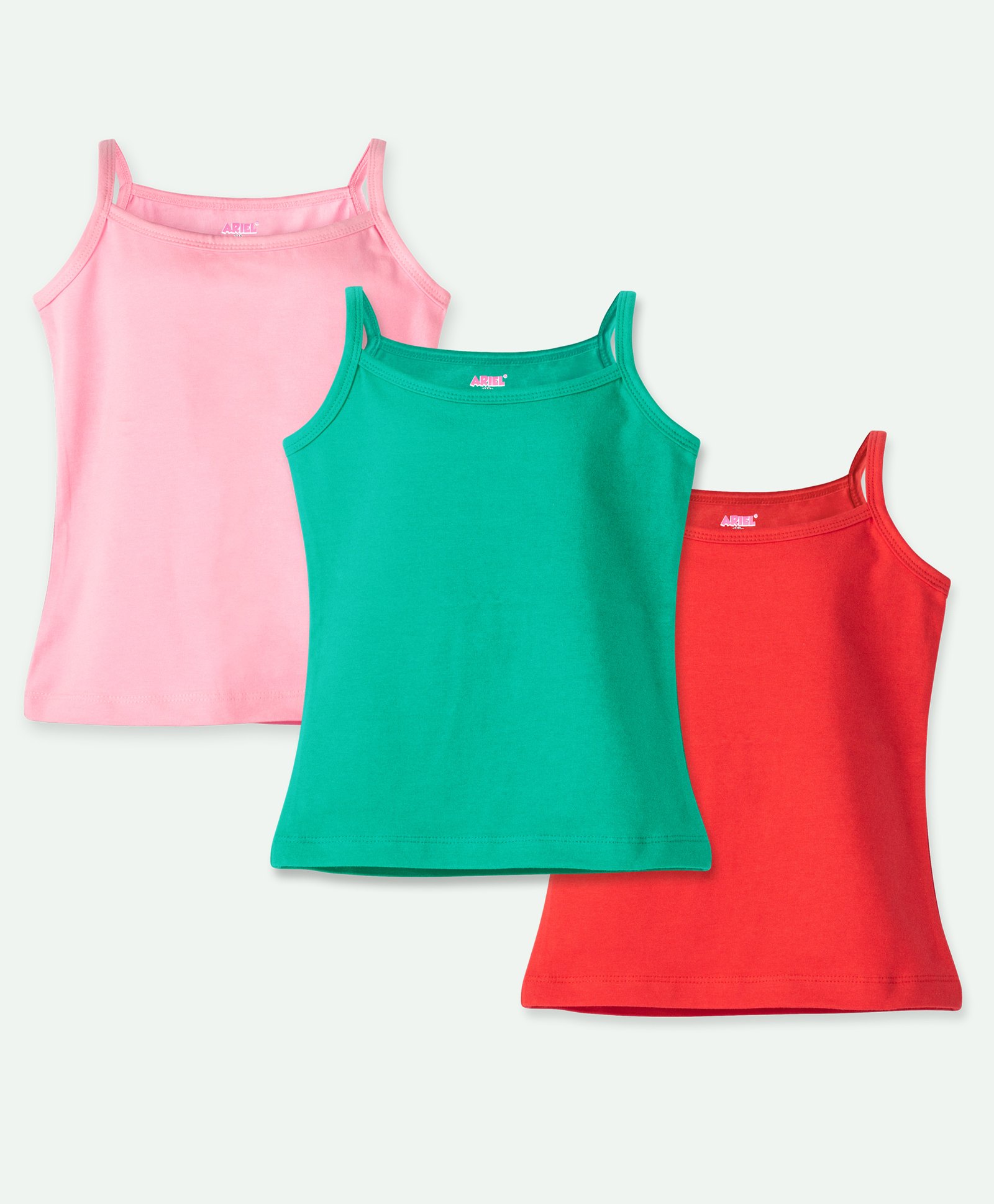 Ariel Cotton Lycra Knit Pack Of 3 Sleeveless Solid Camisoles - Green Red & Pink-picture-37