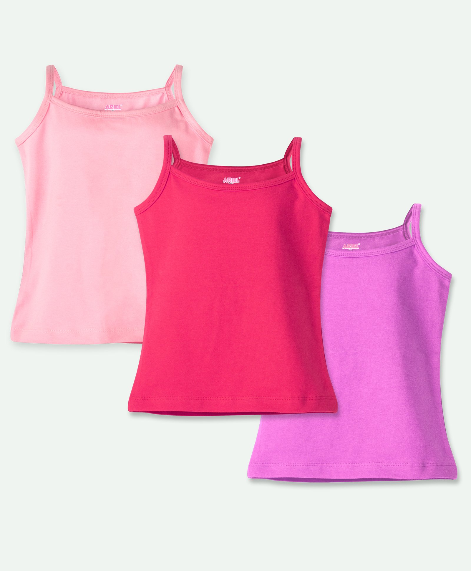 Ariel Cotton Lycra Knit Pack Of 3 Sleeveless Solid Camisoles - Purple Light & Dark Pink-picture-26
