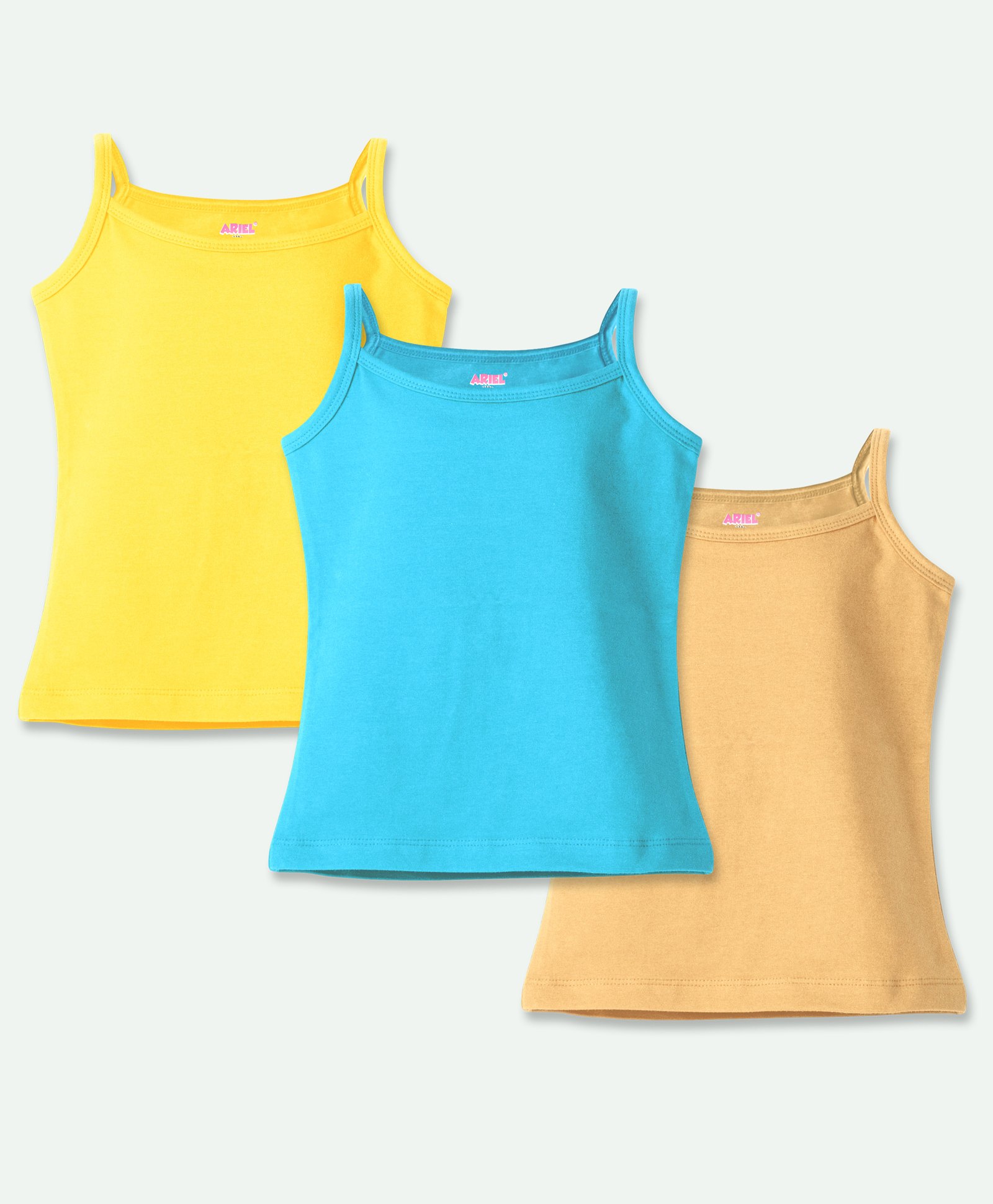 Ariel Cotton Lycra Knit Pack Of 3 Sleeveless Solid Camisoles - Yellow Sky Blue & Beige-picture-39