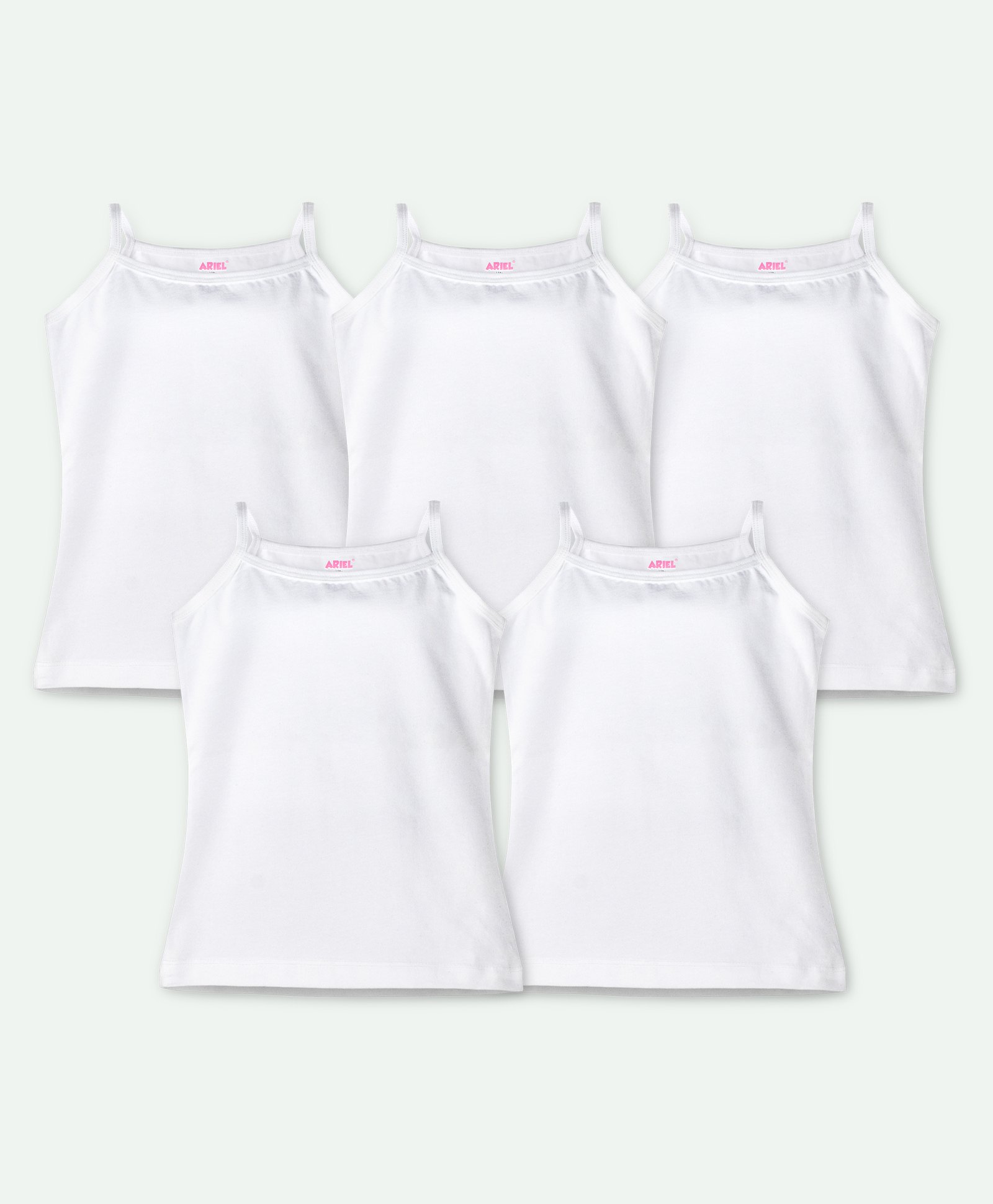 Ariel Cotton Lycra Knit Pack Of 5 Sleeveless Solid Camisoles - White-picture-37