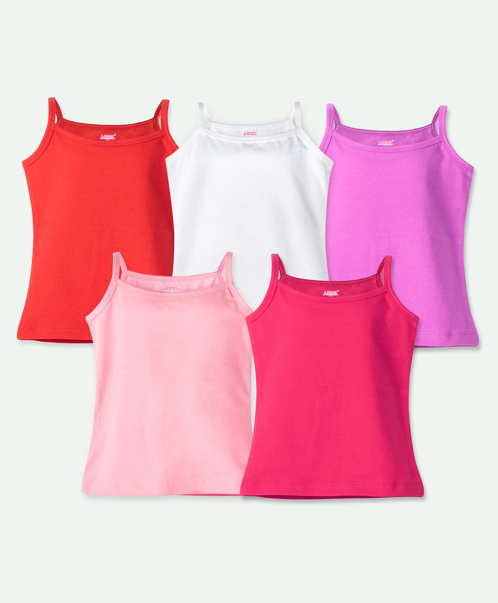 Ariel Cotton Lycra Knit Pack Of 5 Sleeveless Solid Camisoles - Red White Purple Dark & Light Pink-image-40