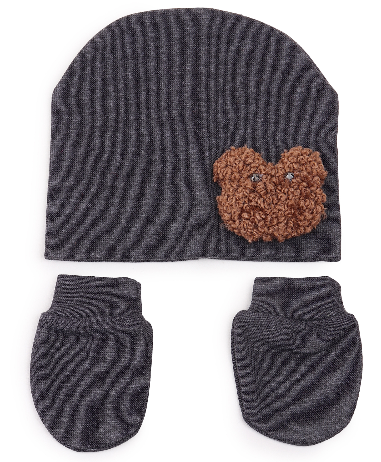 Tipy Tipy Tap Set Of 2 Teddy Bear Face Designed Cap With Mittens - Dark Grey - Diameter - 32 cm-picture-15