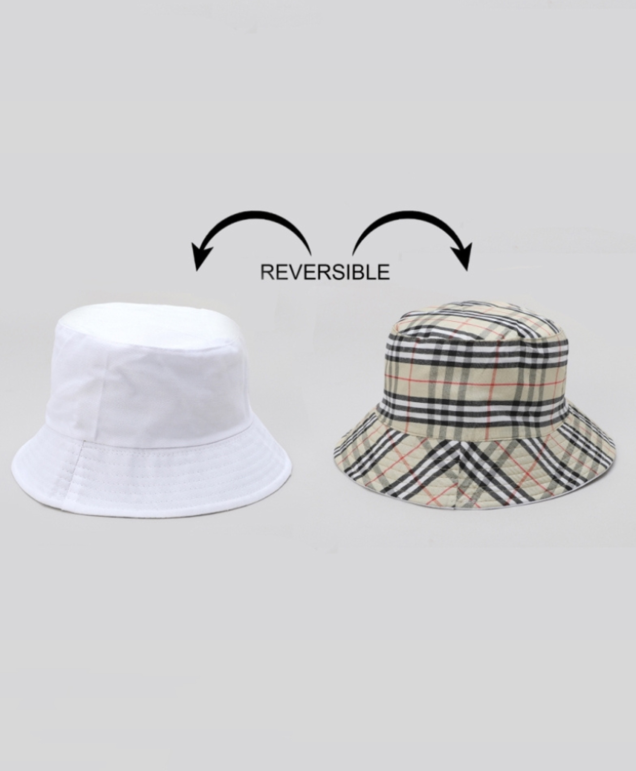 Tipy Tipy Tap Cotton Solid & Checked Reversible Bucket Cap - White - Diameter - 60cm-picture-41
