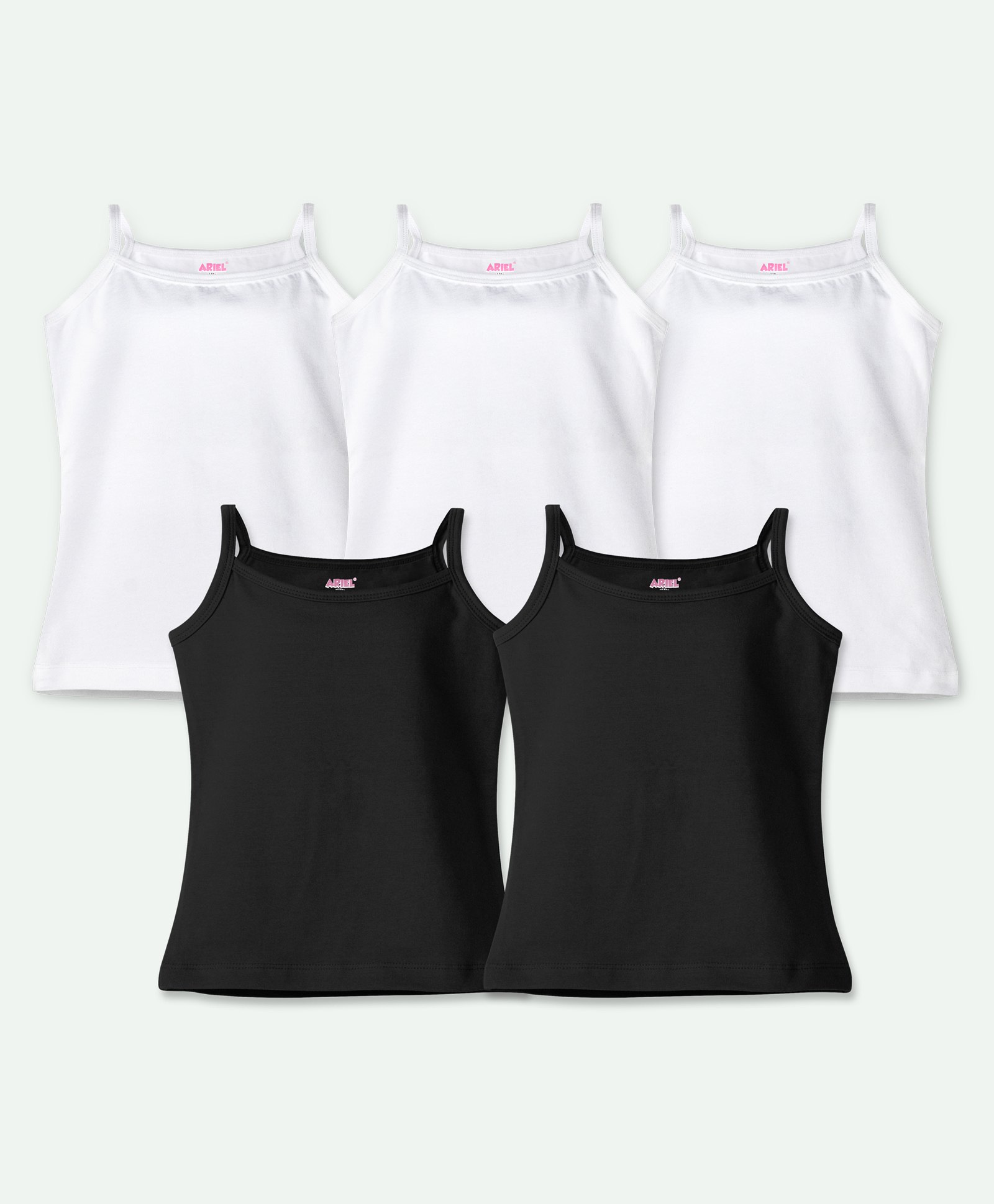 Ariel Cotton Lycra Knit Pack Of 5 Sleeveless Solid Camisoles - White & Black-picture-35