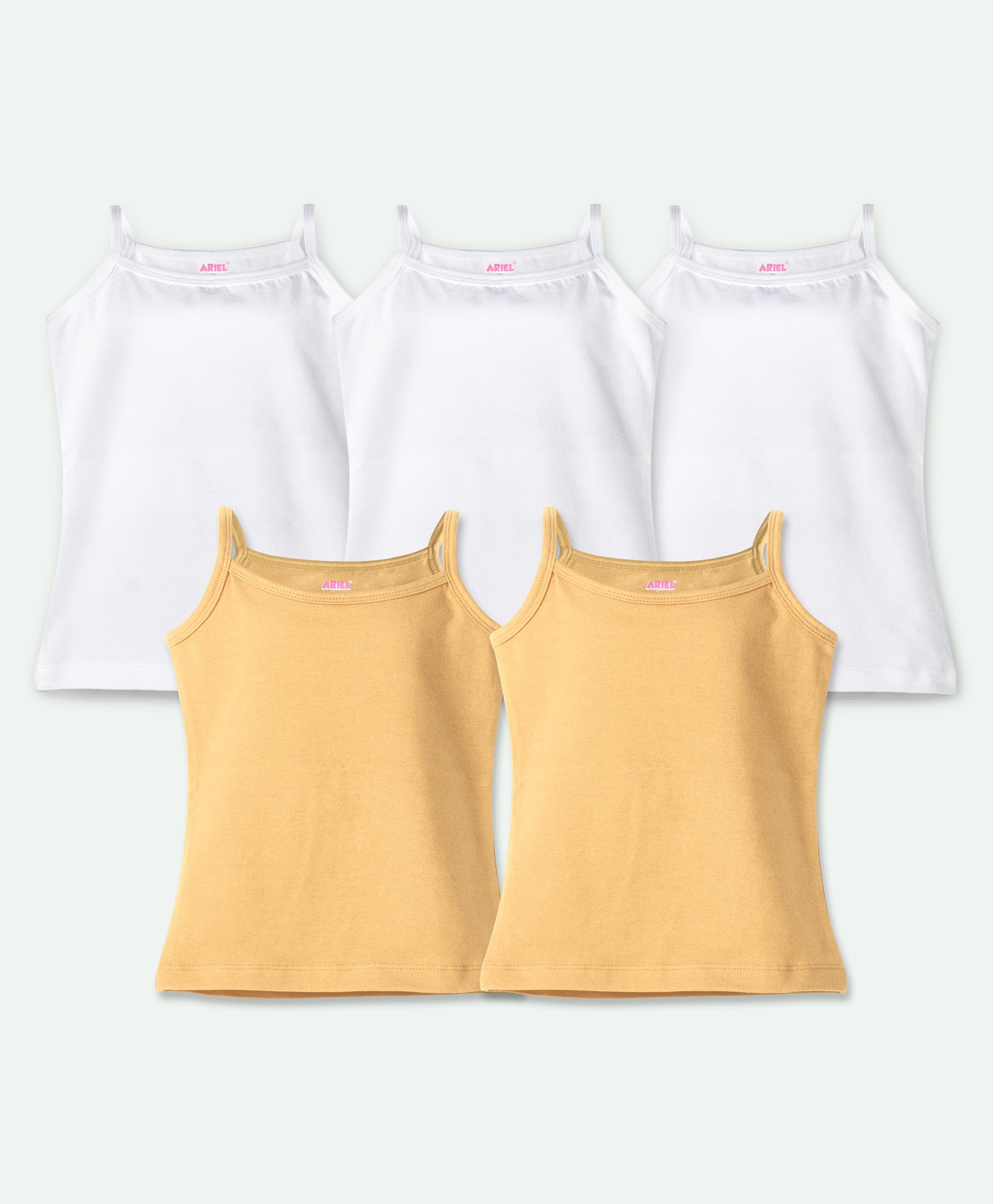 Ariel Cotton Lycra Knit Pack Of 5 Sleeveless Solid Camisoles - White & Beige-picture-38