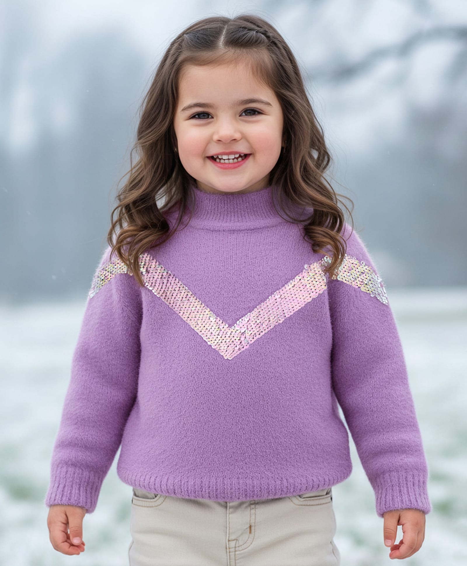 Babyhug Knit Full Sleeves Pullover Sweater with Sequin Detailing - Lavender-image-21