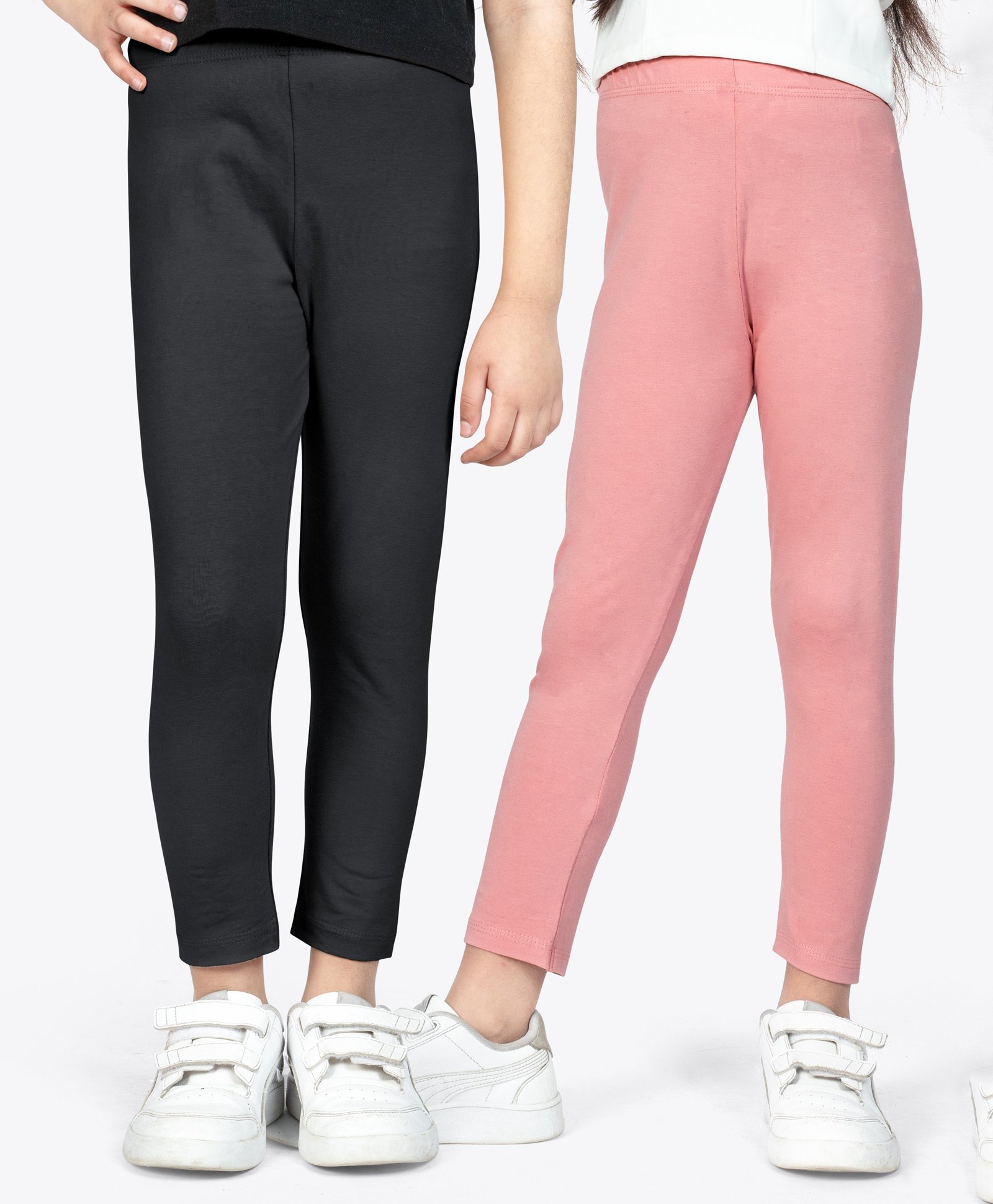 Ariel Cotton Knit Pack Of 2 Solid Non Transparent Leggings - Black & Rose-picture-15