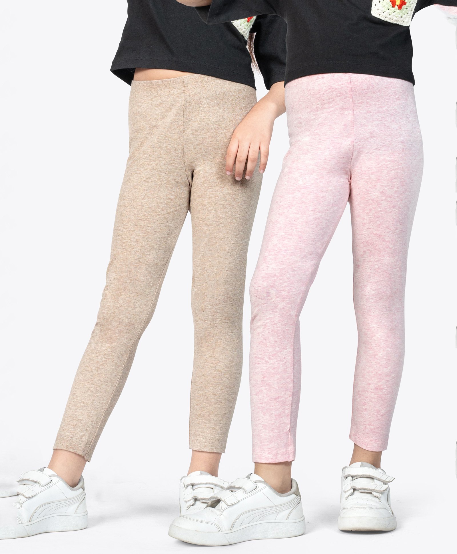 Ariel Cotton Knit Pack Of 2 Solid Non Transparent Leggings - Brown & Pink-picture-26