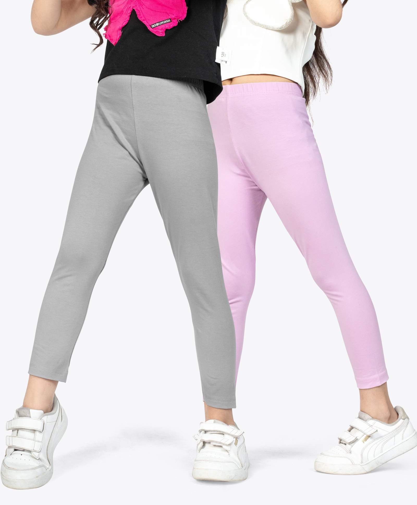 Ariel Cotton Knit Pack Of 2 Solid Non Transparent Leggings - Pink & Grey-picture-10