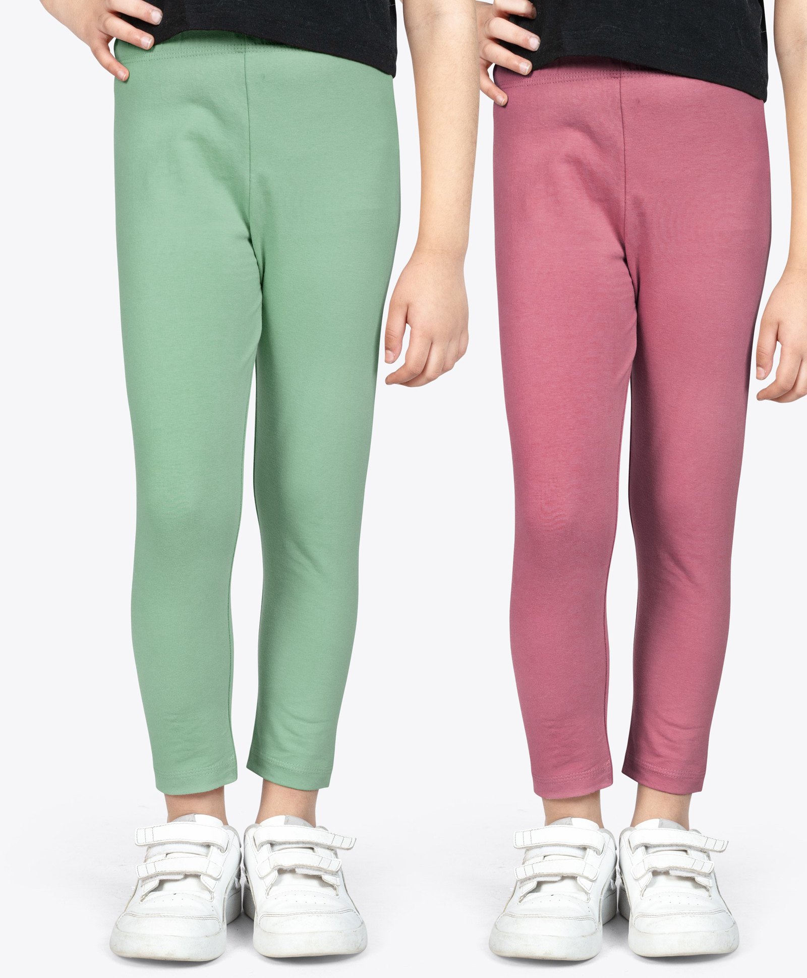 Ariel Cotton Knit Pack Of 2 Solid Non Transparent Leggings - Green & Maroon-image-39
