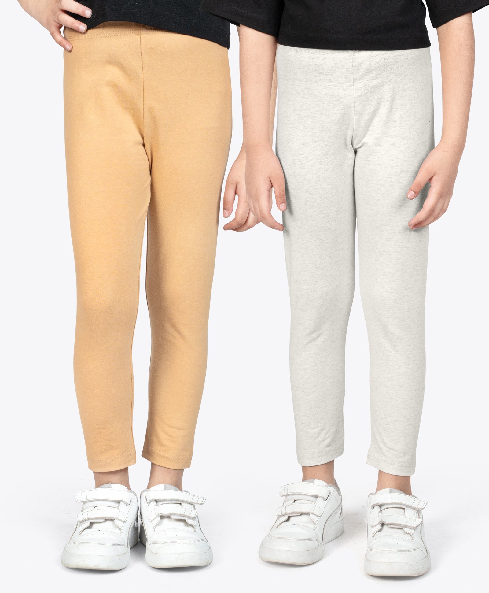 Ariel Cotton Knit Pack Of 2 Solid Non Transparent Leggings - Beige & Off White-image-46