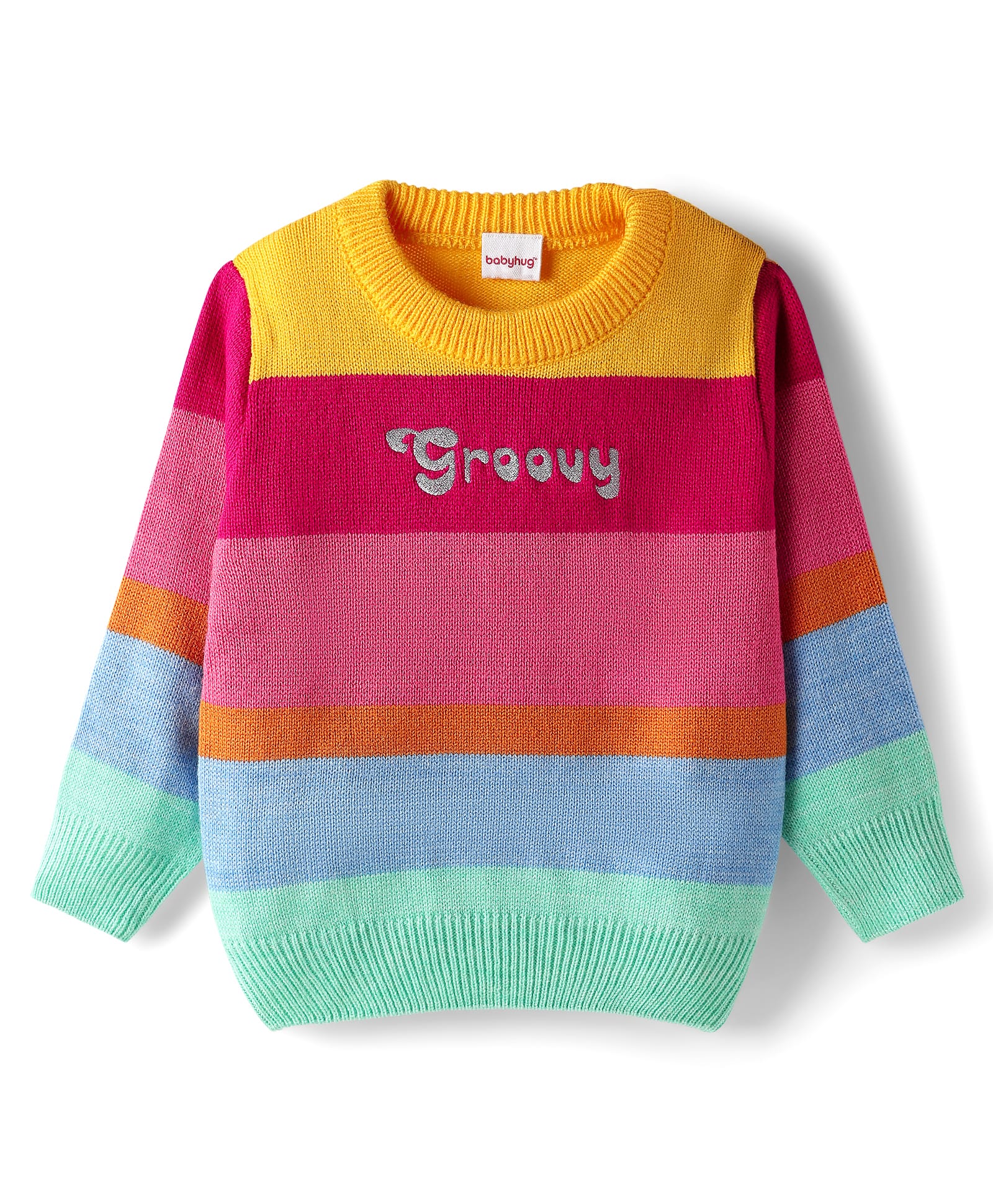 Babyhug Knitted Full Sleeves Pullover Sweater With Color Block Design - Multicolor-picture-21