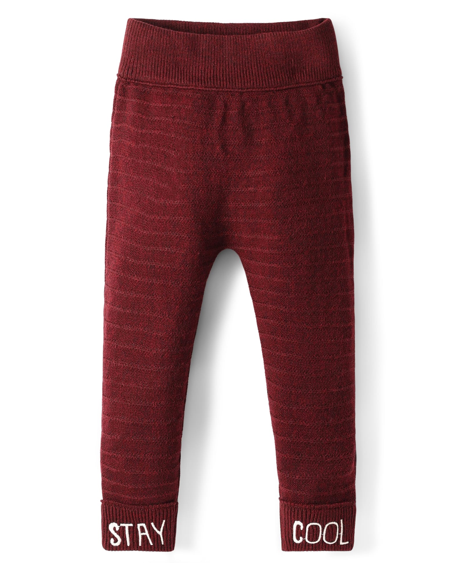 Babyhug Knit Full Length Woollen Pant With Text Embroidery - Wine-picture-10