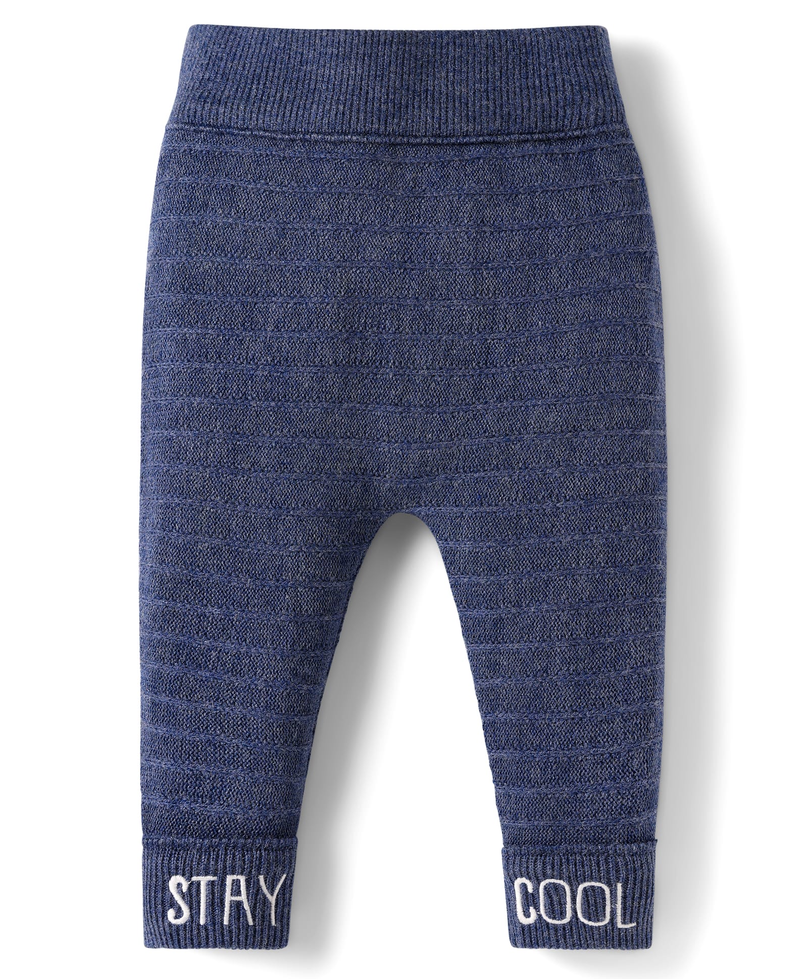 Babyhug Knit Full Length Woollen Pant With Text Embroidery - Blue